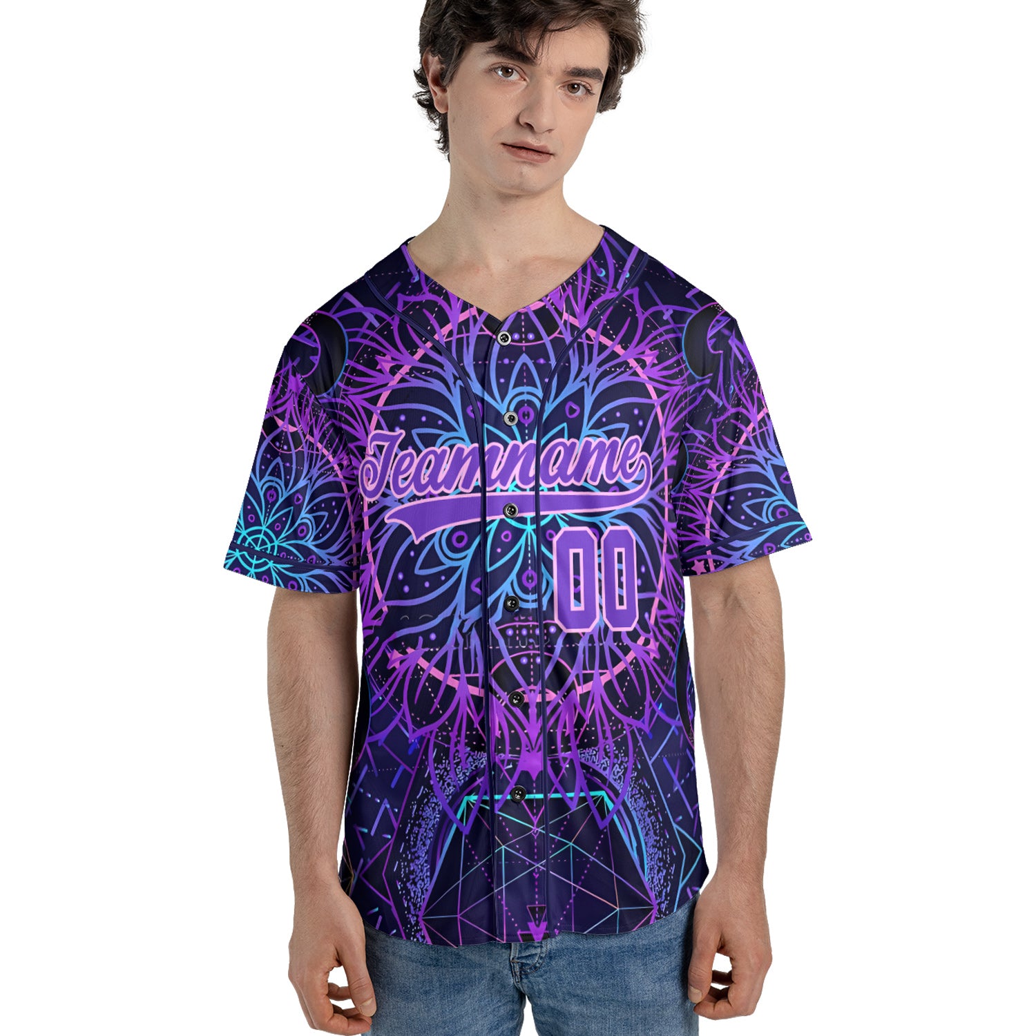 Custom Baseball Jersey – Psychedelic Purple Mandala Background
