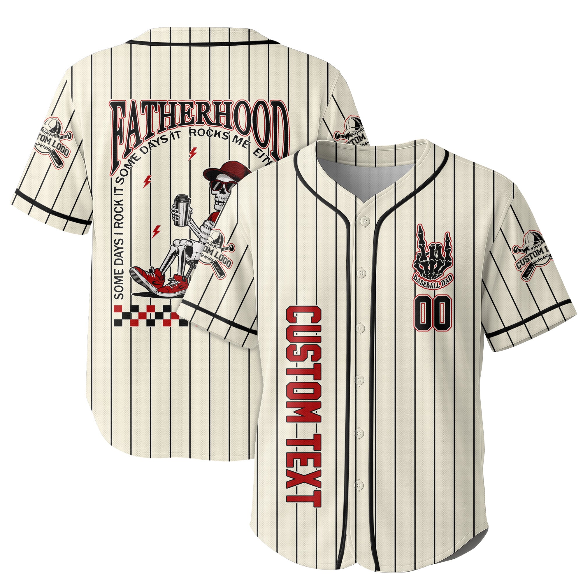 FATHERHOOD - Some Days I Rock It, Some Days It Rocks Me, Either Way We're Rockin - Custom Cream and Black Stripe Baseball Jersey
