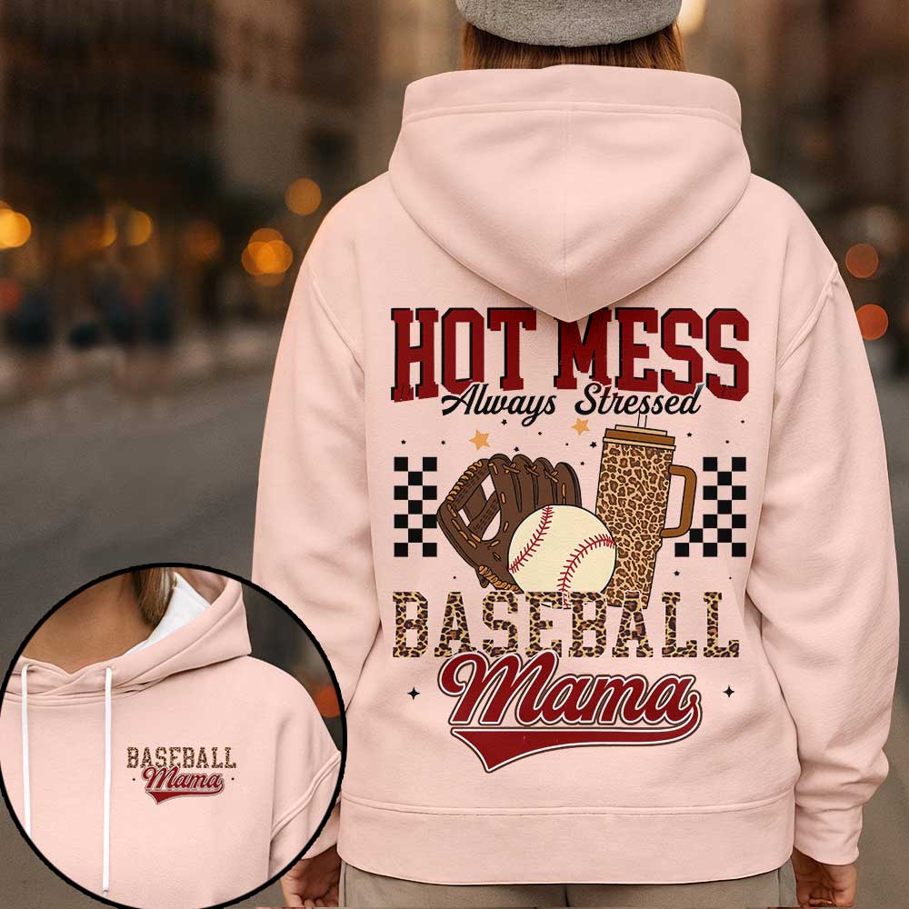 Hot Mess Always Stressed - All Over Print Baseball Hoodie