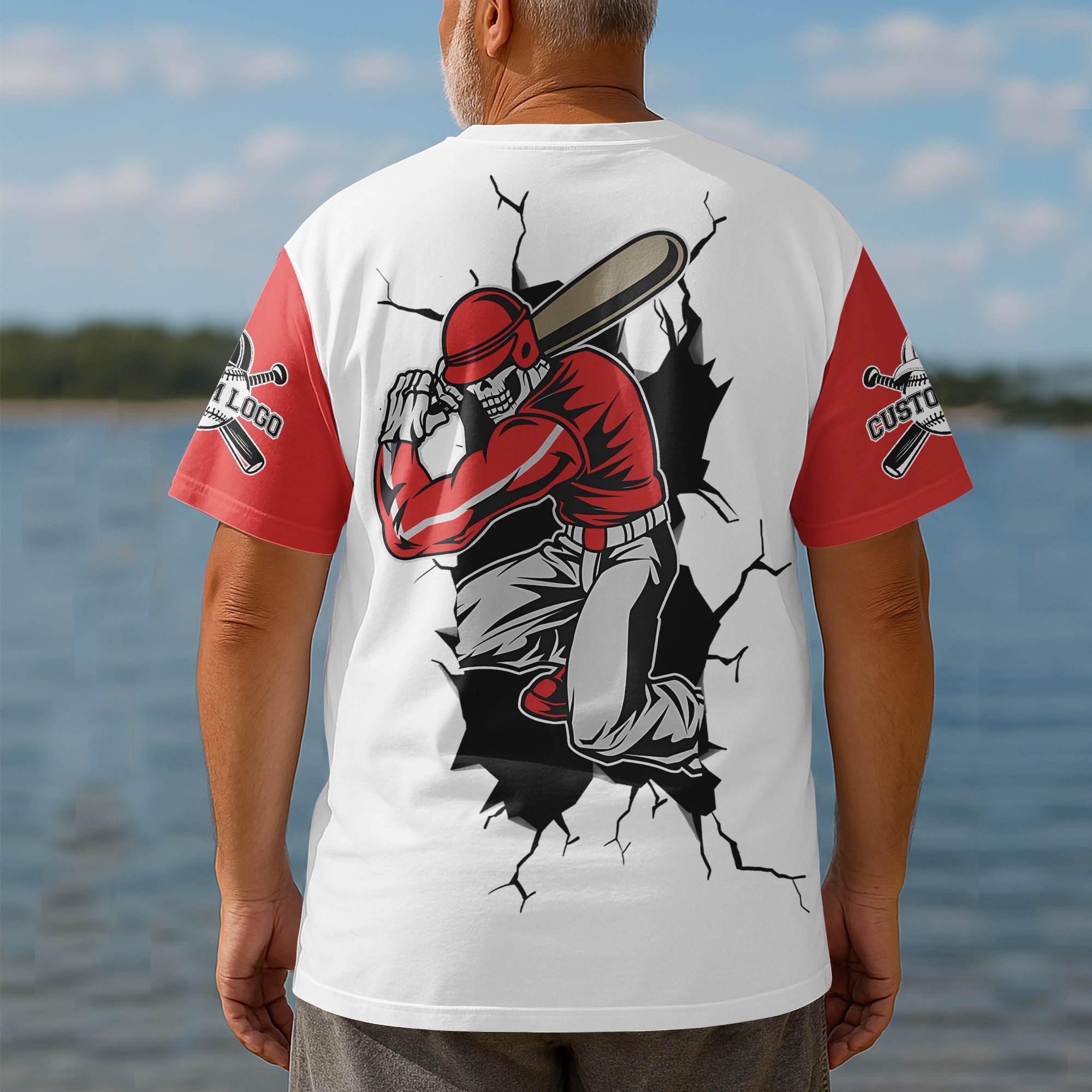 Custom Raglan All Over Print T-Shirt - Baseball Skeleton