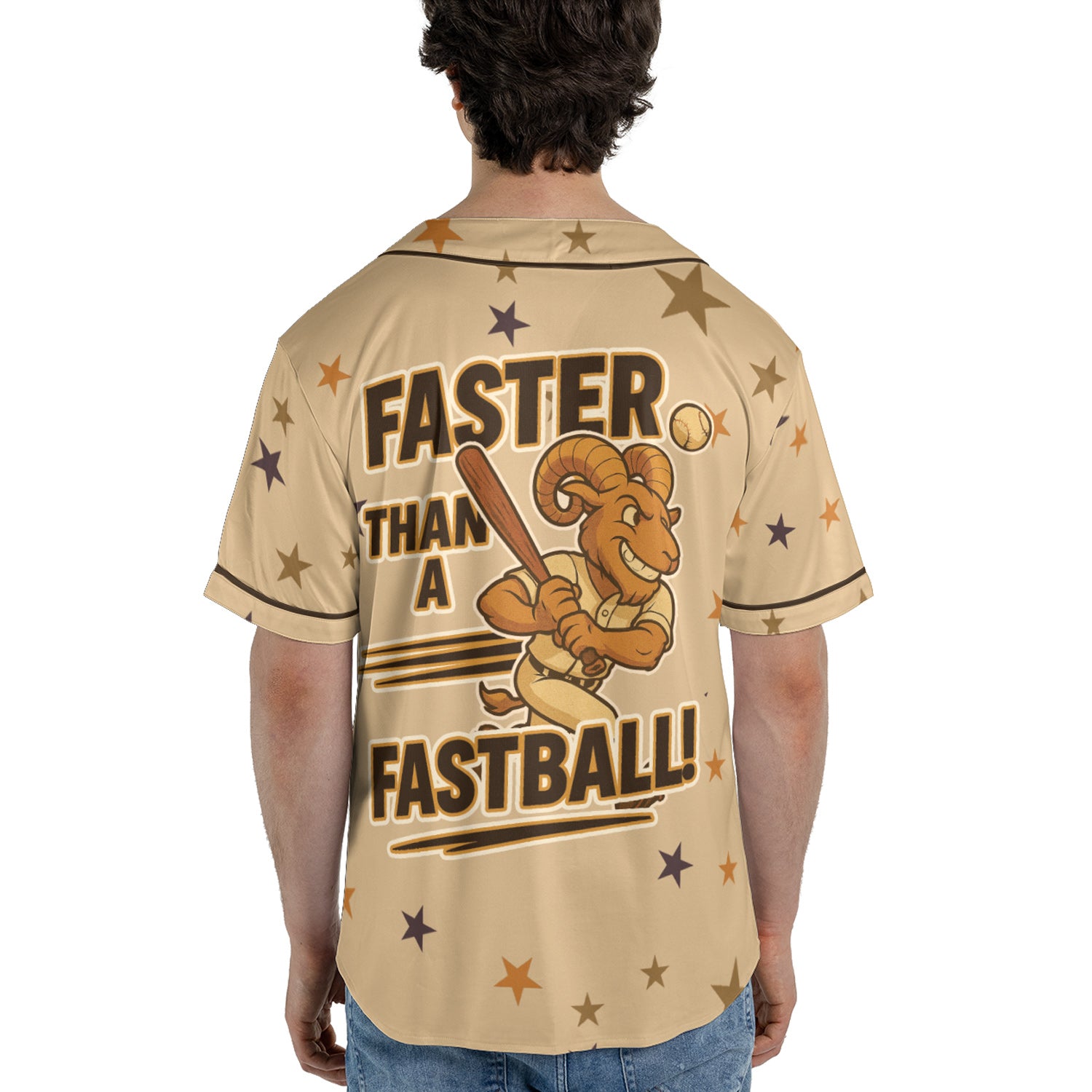 Aries Zodiac Baseball Jersey – Beige Rush “Faster Than a Fastball” Edition