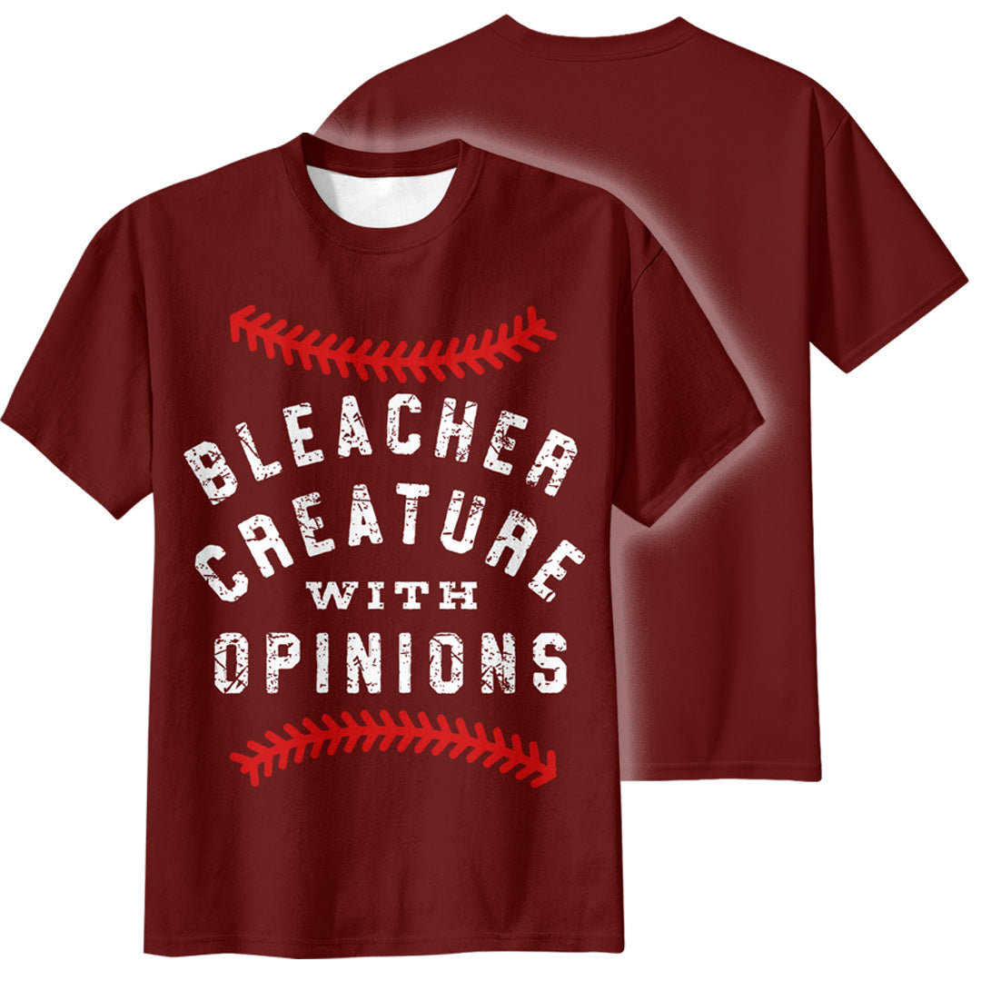 Baseball Mom Bleacher Creature with Opinions - White and Maroon Baseball T-Shirt