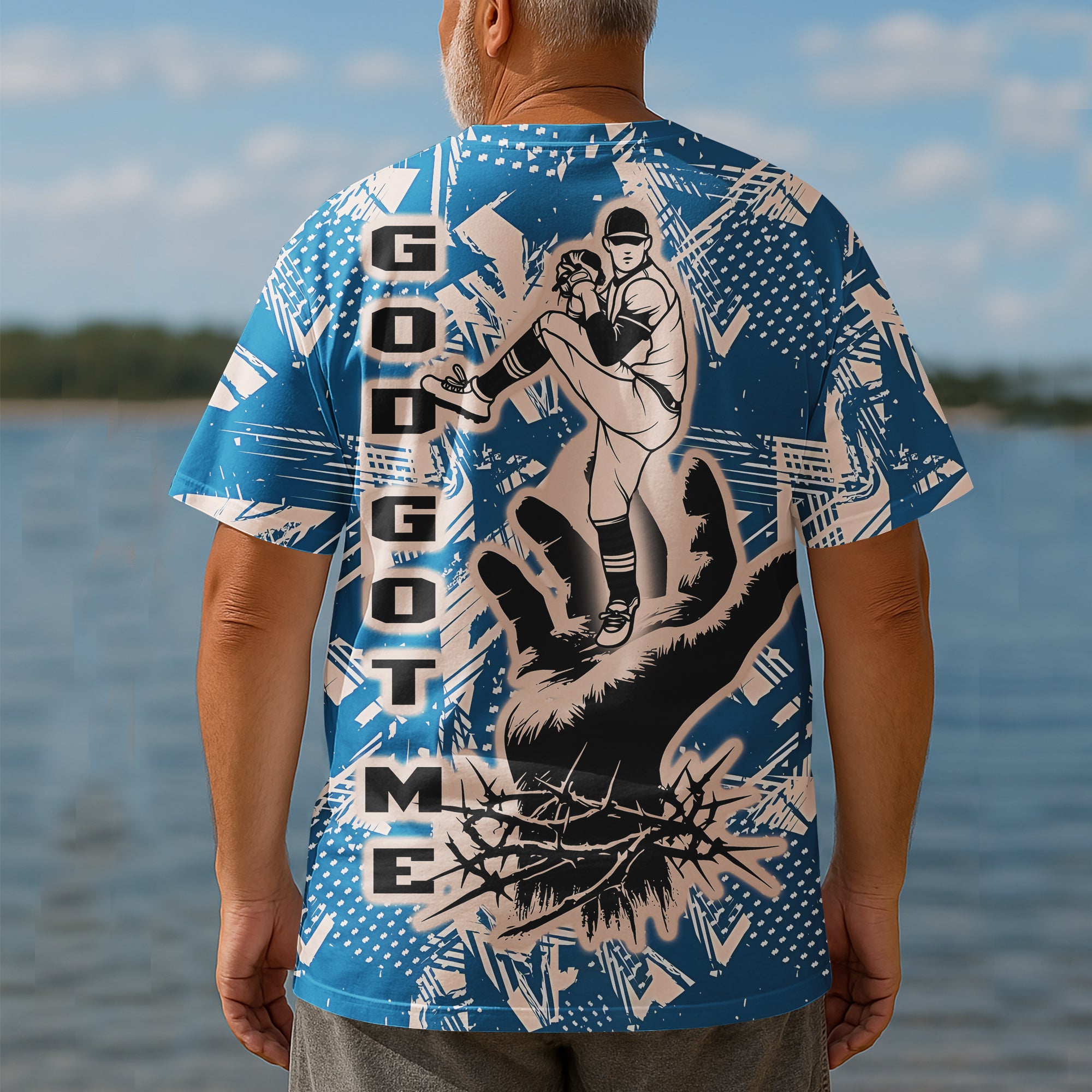 God Got Me All Over Print Baseball T-Shirt