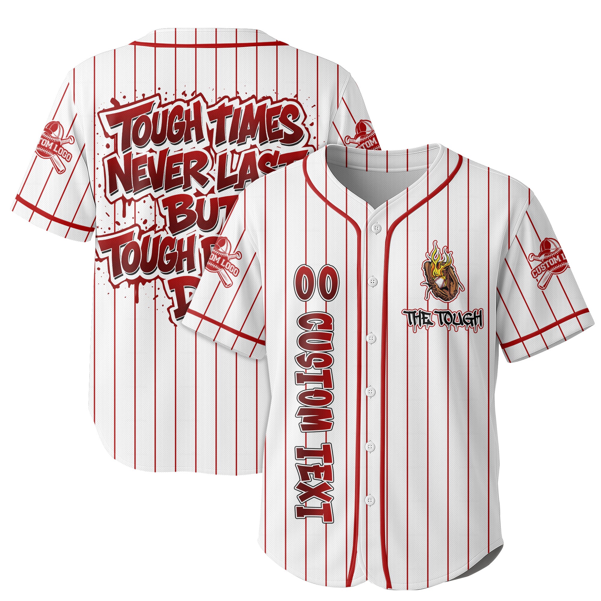 Custom Red Striped Baseball Jersey - Tough People Never Fall
