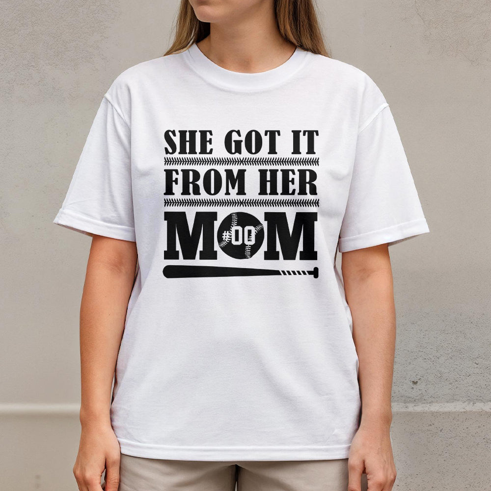 Got It From Mom - White and Black Baseball T-Shirt