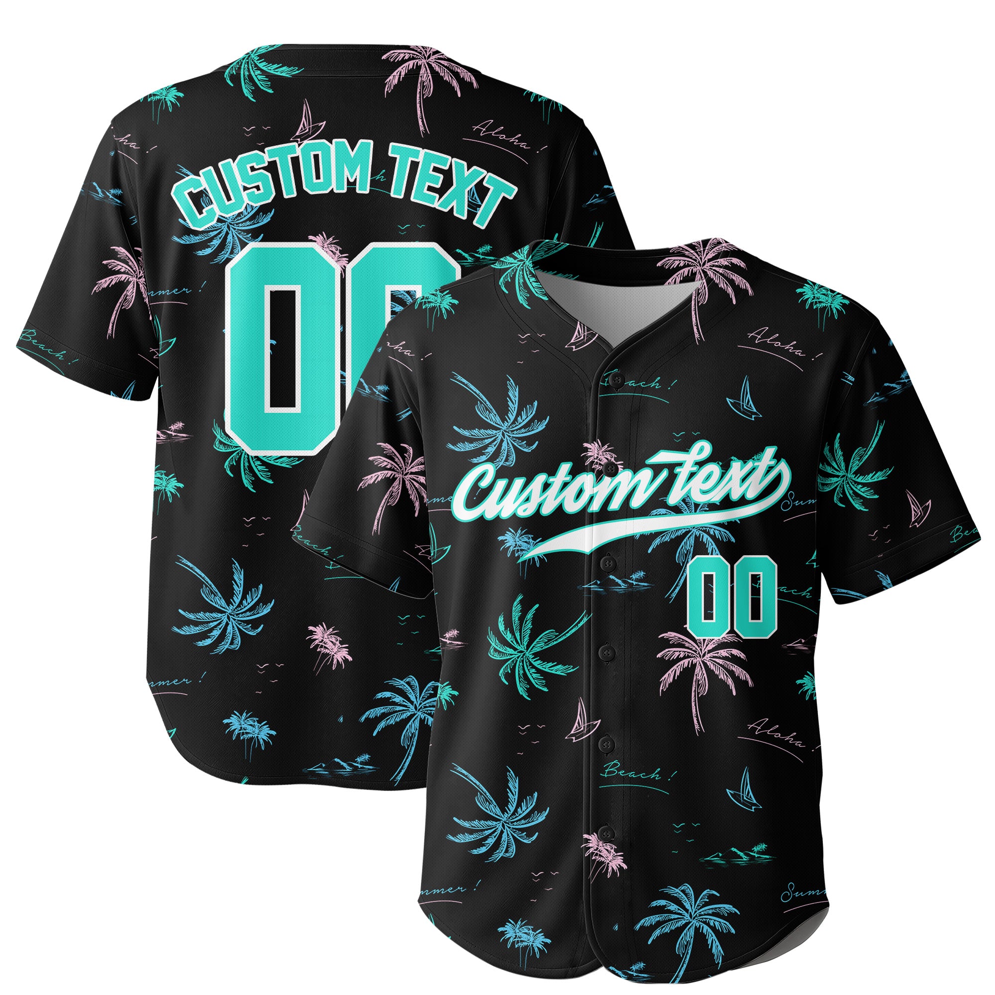 Custom Hawaii Neon Palm Tree Pattern Baseball Jersey