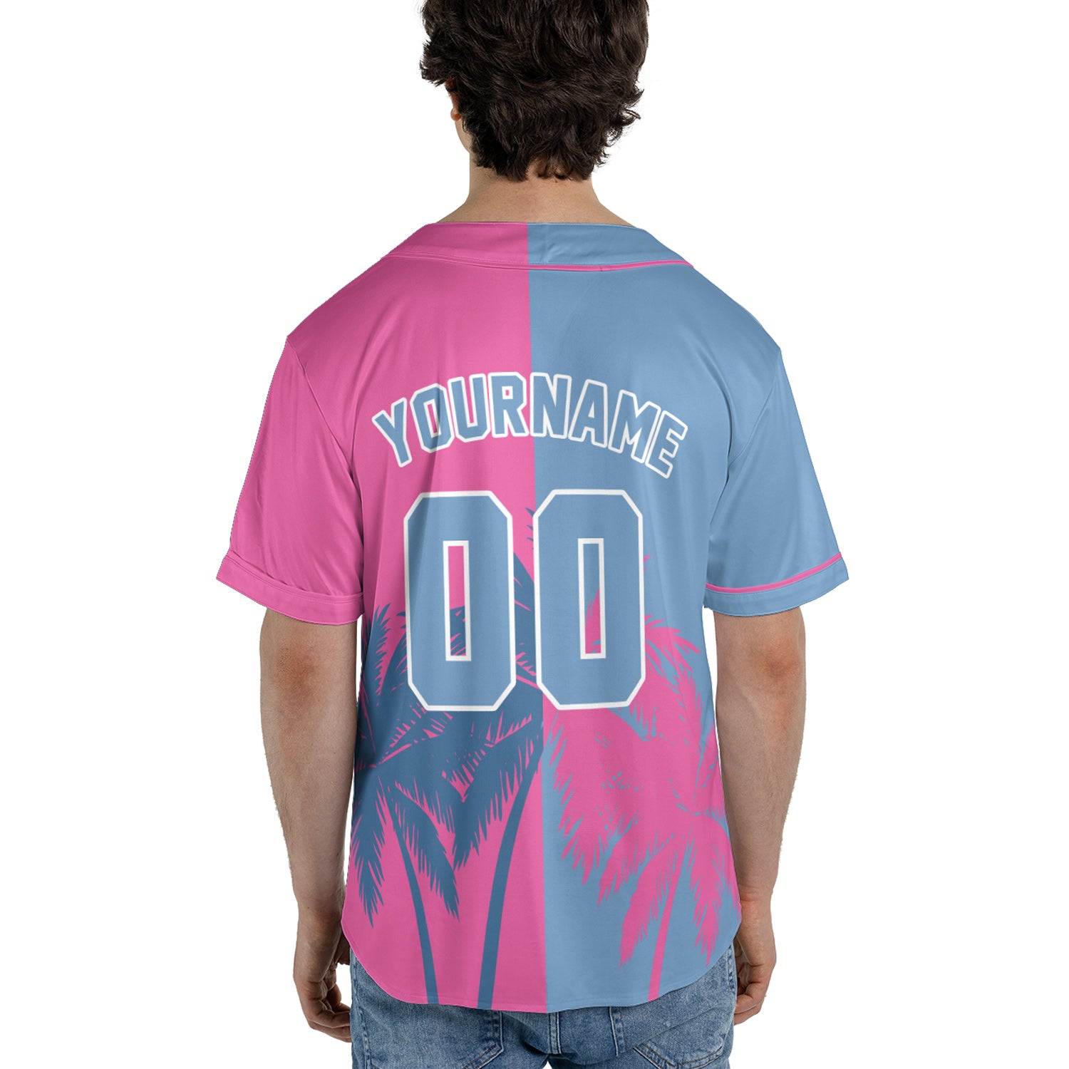 Custom Baseball Jersey - Miami Palm Blue Pink Split