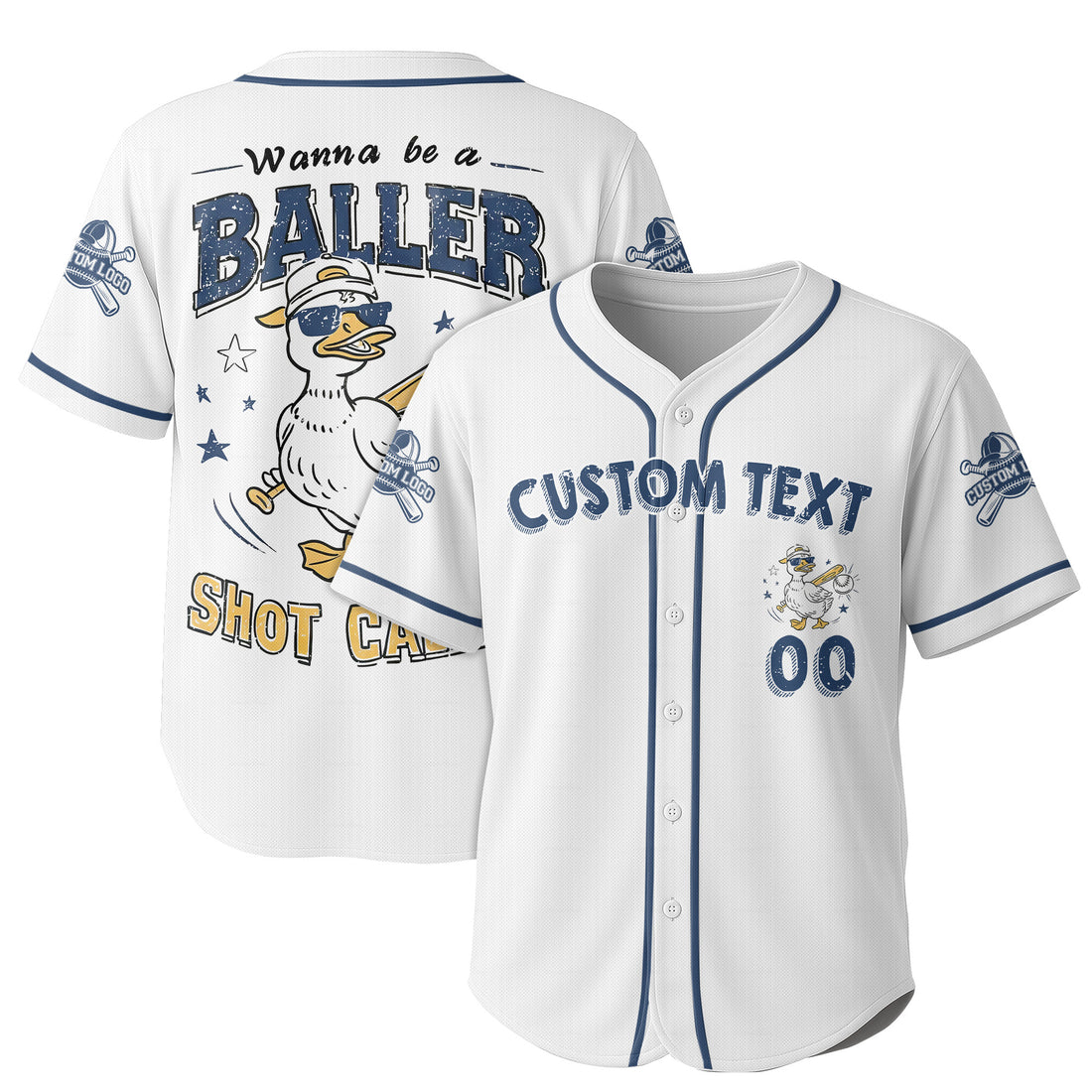 Wanna Be A Baller Shot Caller - Custom White Blue Baseball Jersey