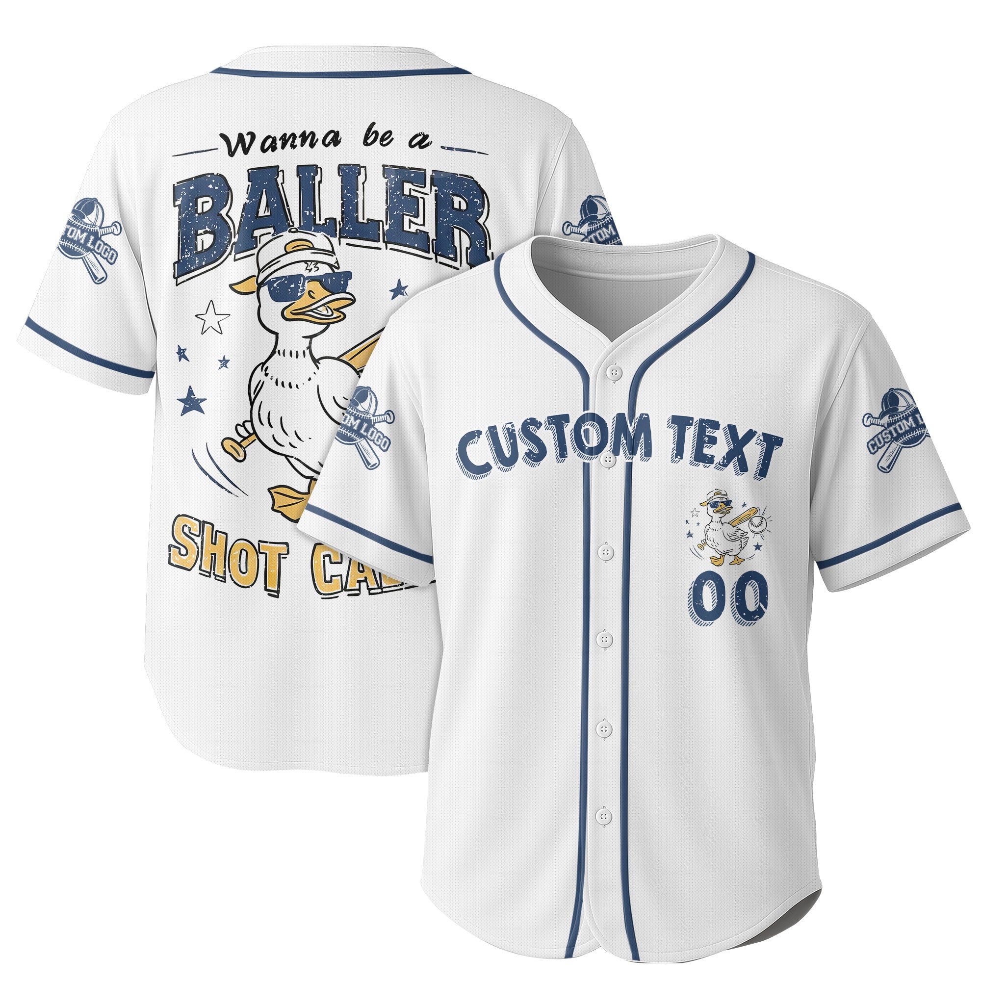 Wanna Be A Baller Shot Caller - Custom White Blue Baseball Jersey