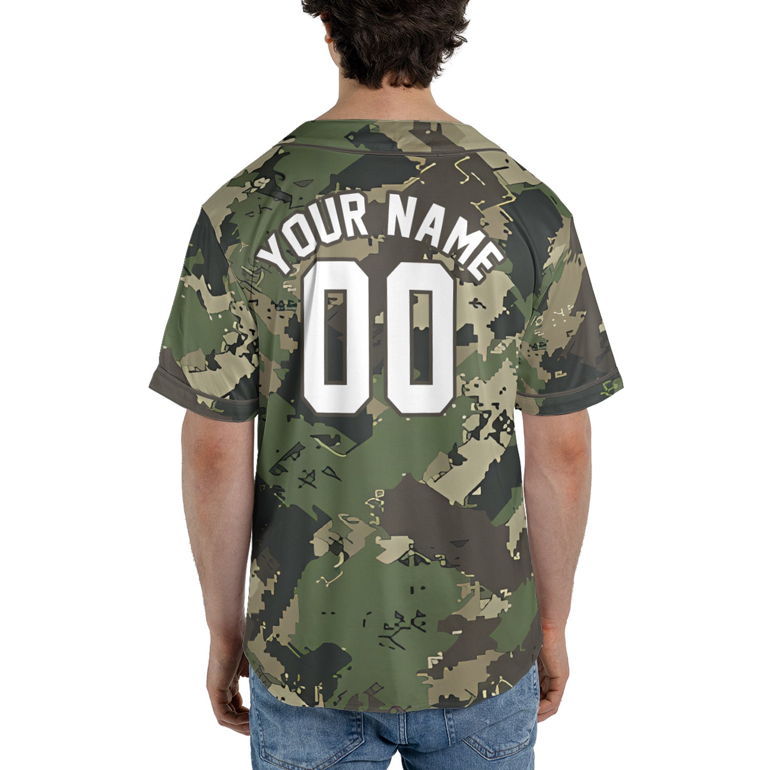 Custom Digital Camo Baseball Jersey in Forest Green and Earth Tones