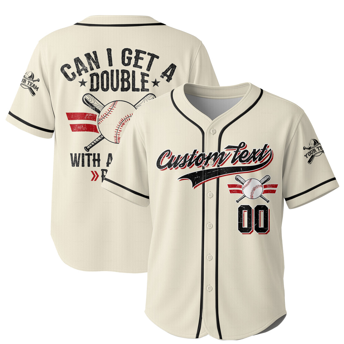 Can I Get A Double With A Side Of RBIs - Custom Cream White Baseball Jersey