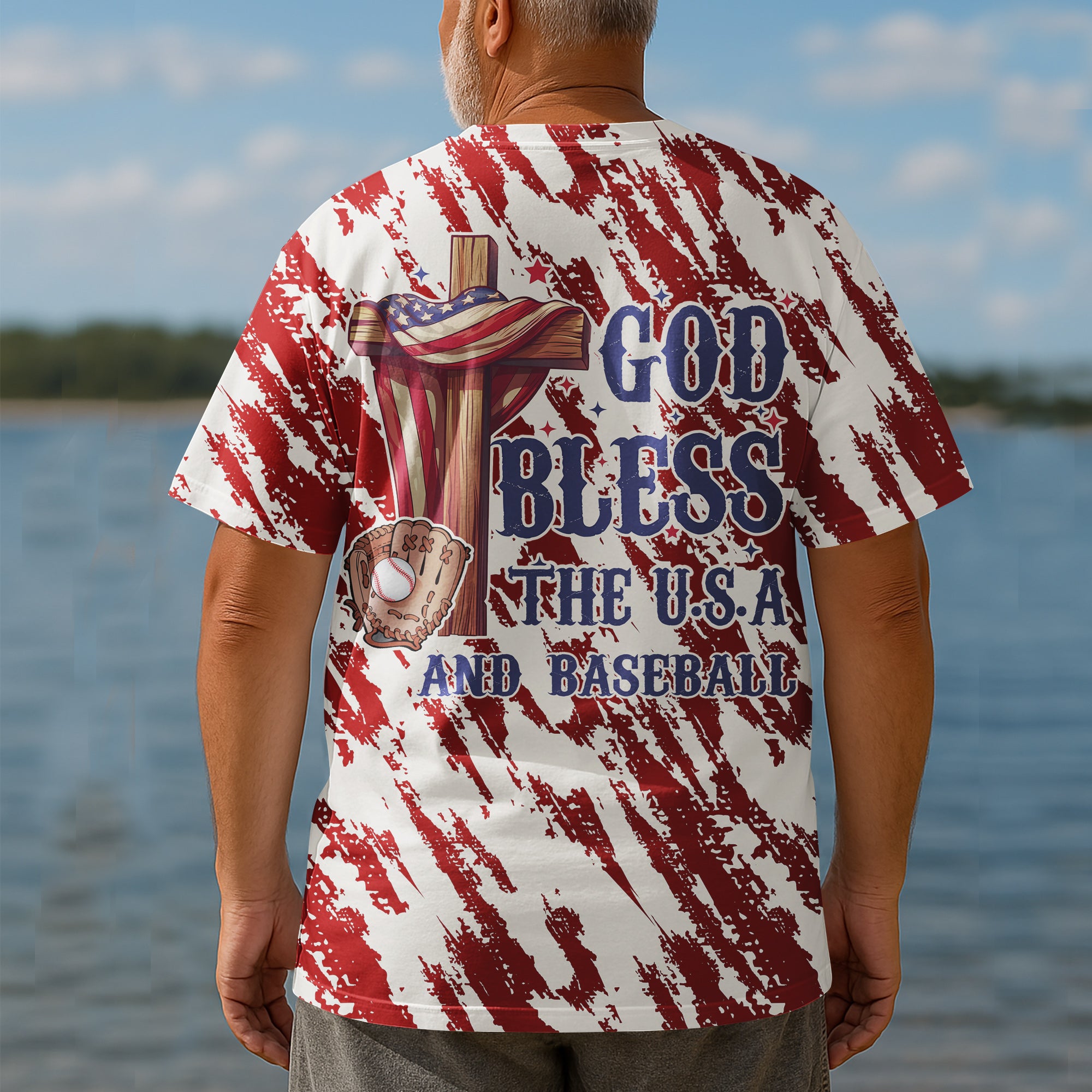 God Bless The USA and Baseball All Over Print 4th Of July T-Shirt