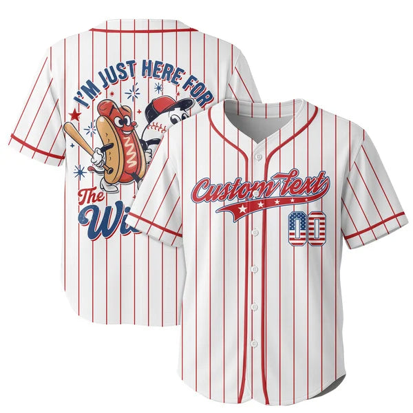 I'm just here for the Wieners - Personalized USA Baseball Jersey, Custom 4th of July Independence Day Patriotic