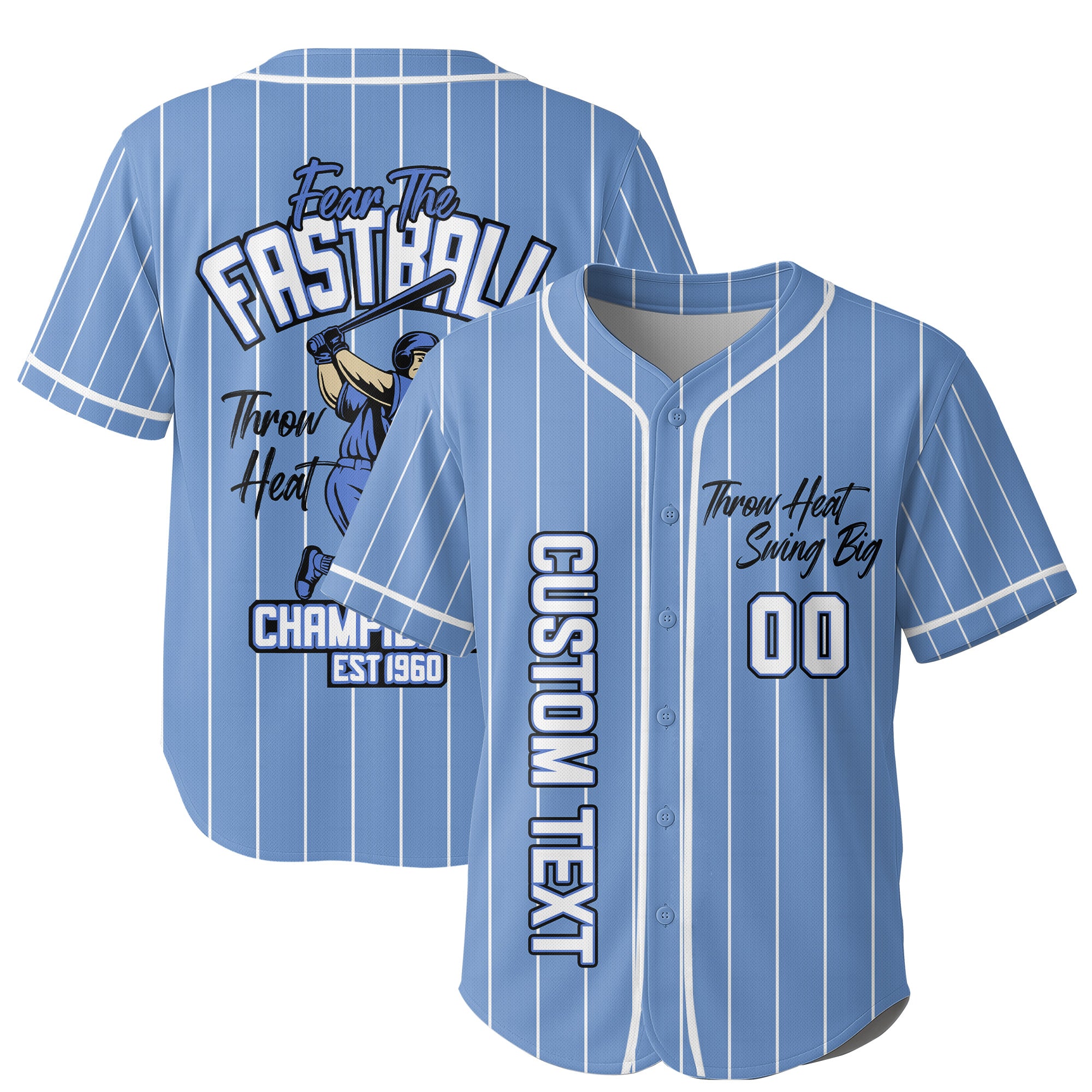Throw Heat Swing Big - Custom Light Blue with White Stripes Baseball Jersey