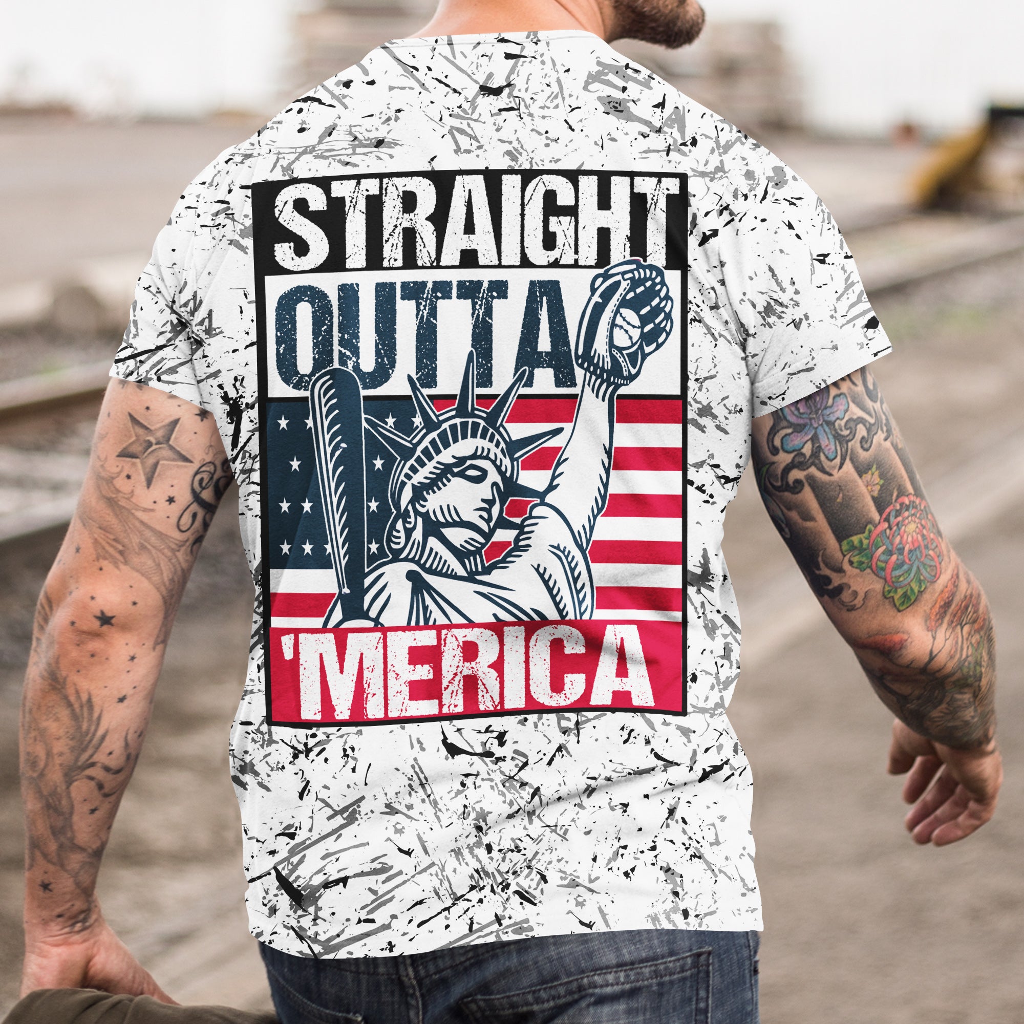 Straight Outta America Custom All Over Print Fourth Of July T-Shirt