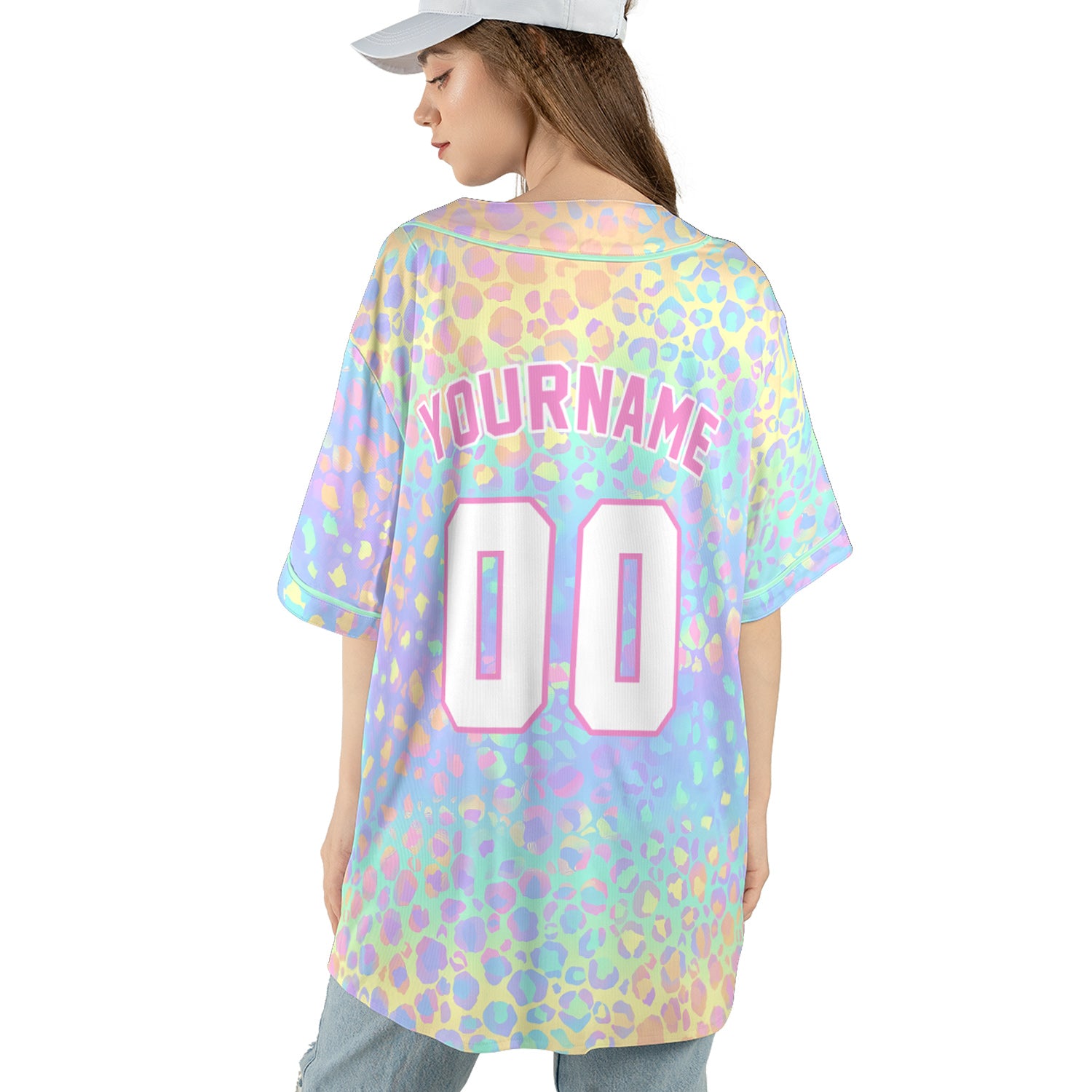 Custom Pastel Leopard Baseball Jersey – Rainbow Wildheart Edition