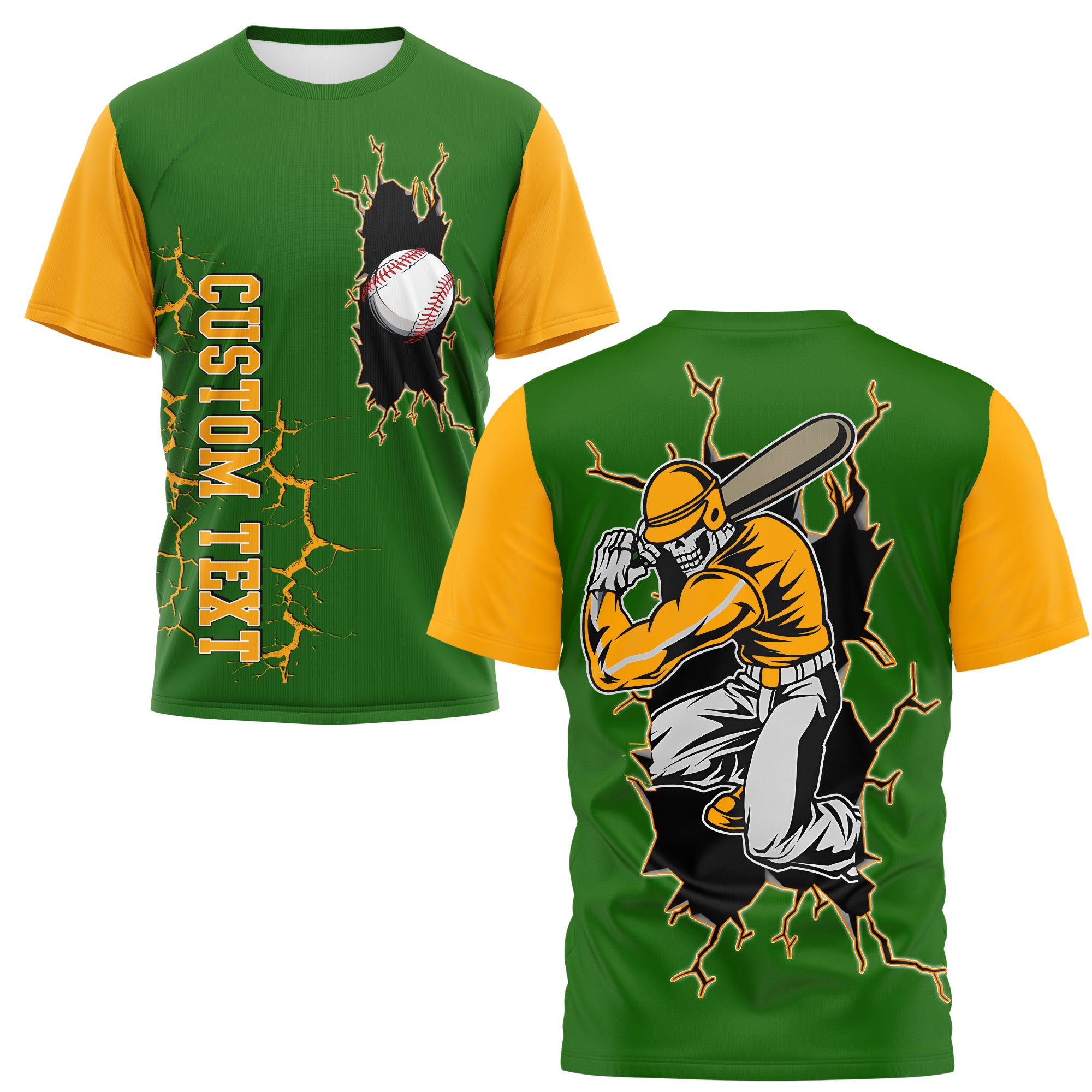 Custom Raglan All Over Print T-Shirt - Baseball Skeleton