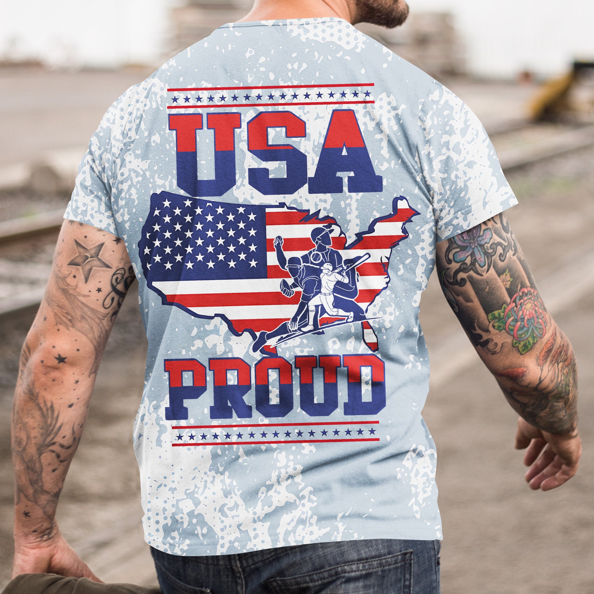 USA PROUD All Over Print Fourth Of July T-Shirt