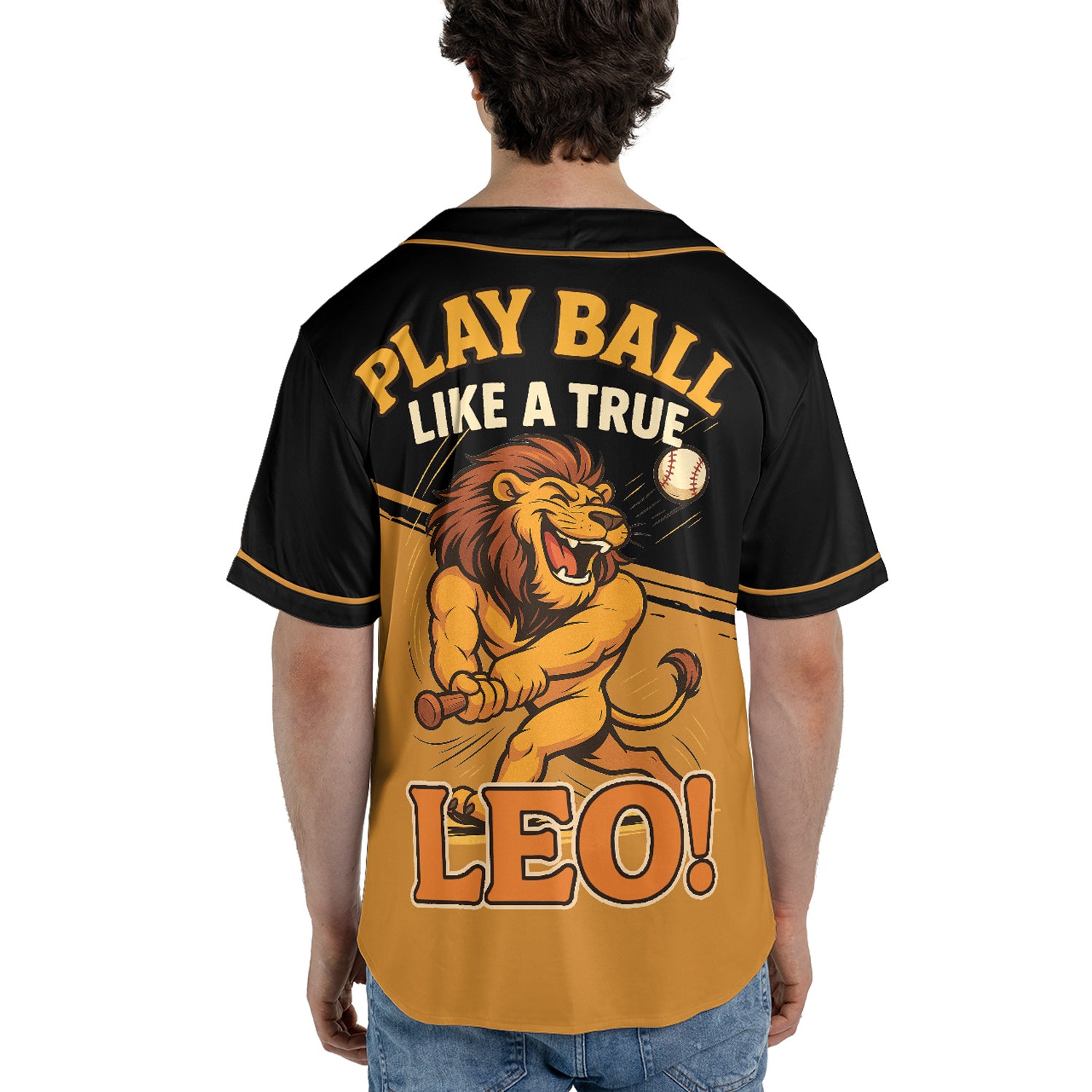 Custom Black and Gold Baseball Jersey – Leo Zodiac Lion Edition
