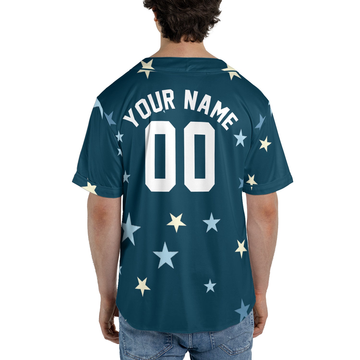 Custom Starry Sky Baseball Jersey in Deep Teal and Pastel Tones