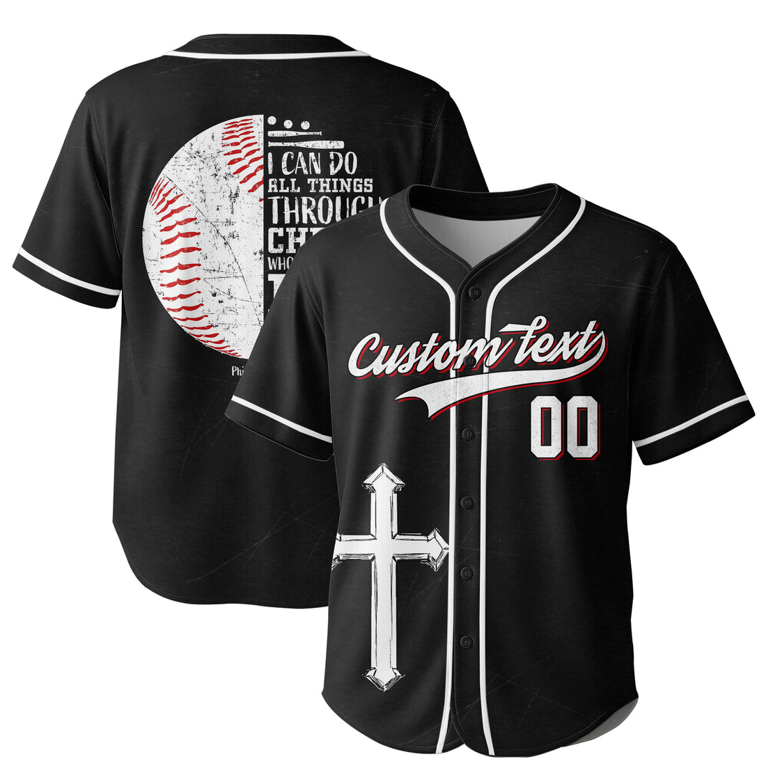 I Can Do All Things Through Christ - Custom Black Baseball Jersey