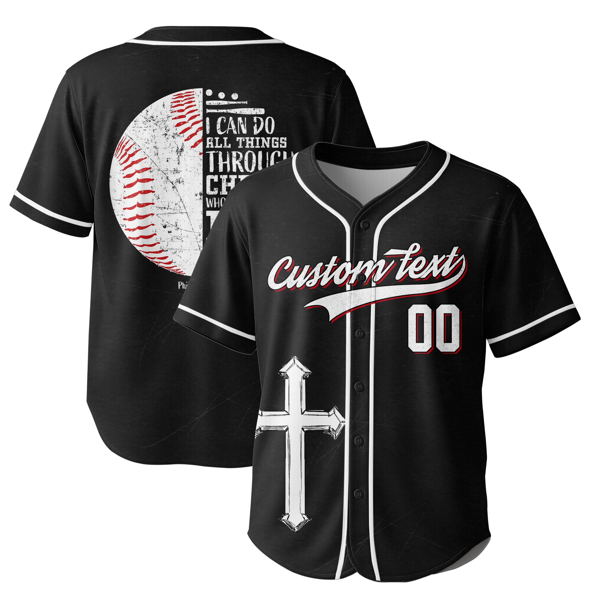 I Can Do All Things Through Christ - Custom Black Baseball Jersey