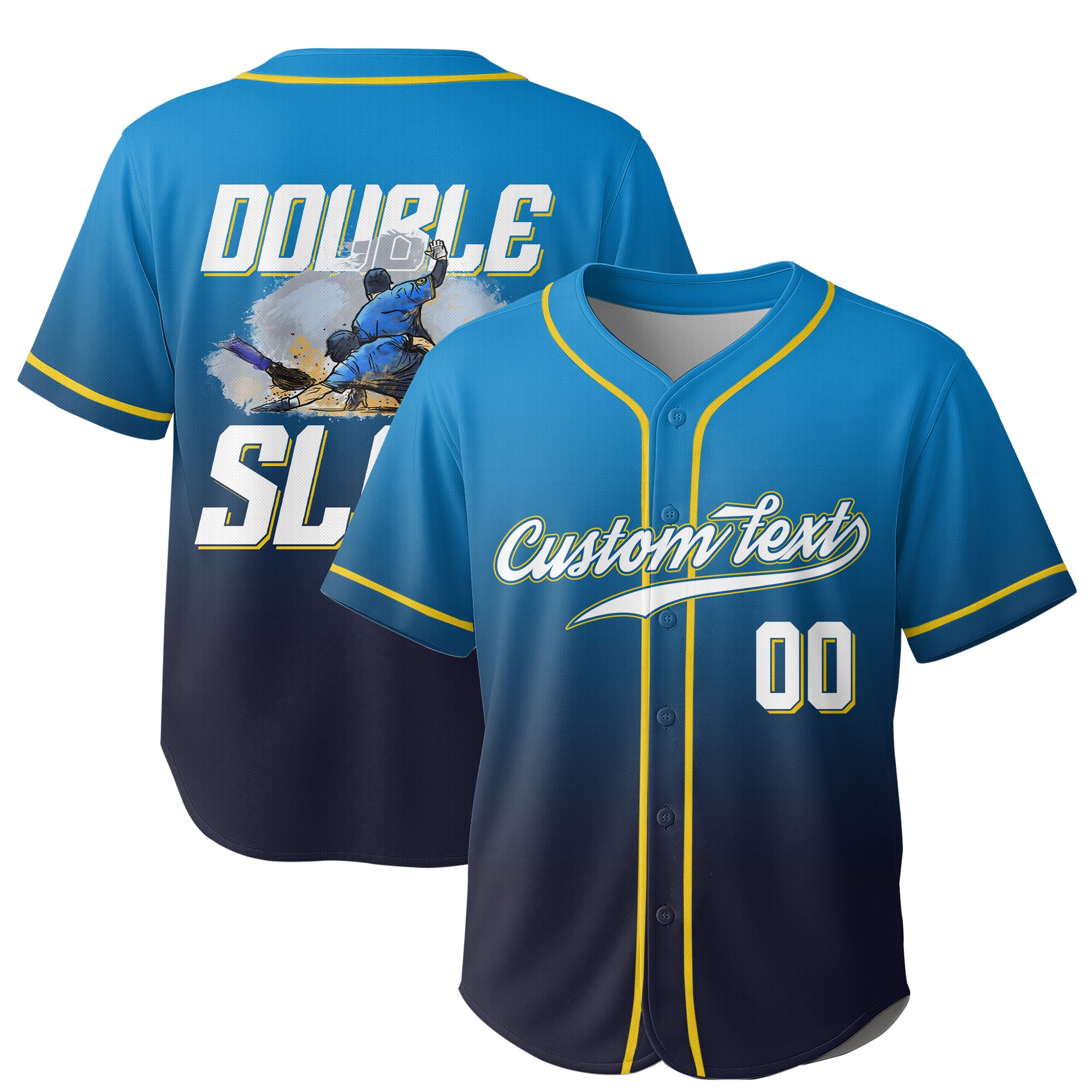 Double Slide - Custom Blue Black Gradient Baseball Jersey