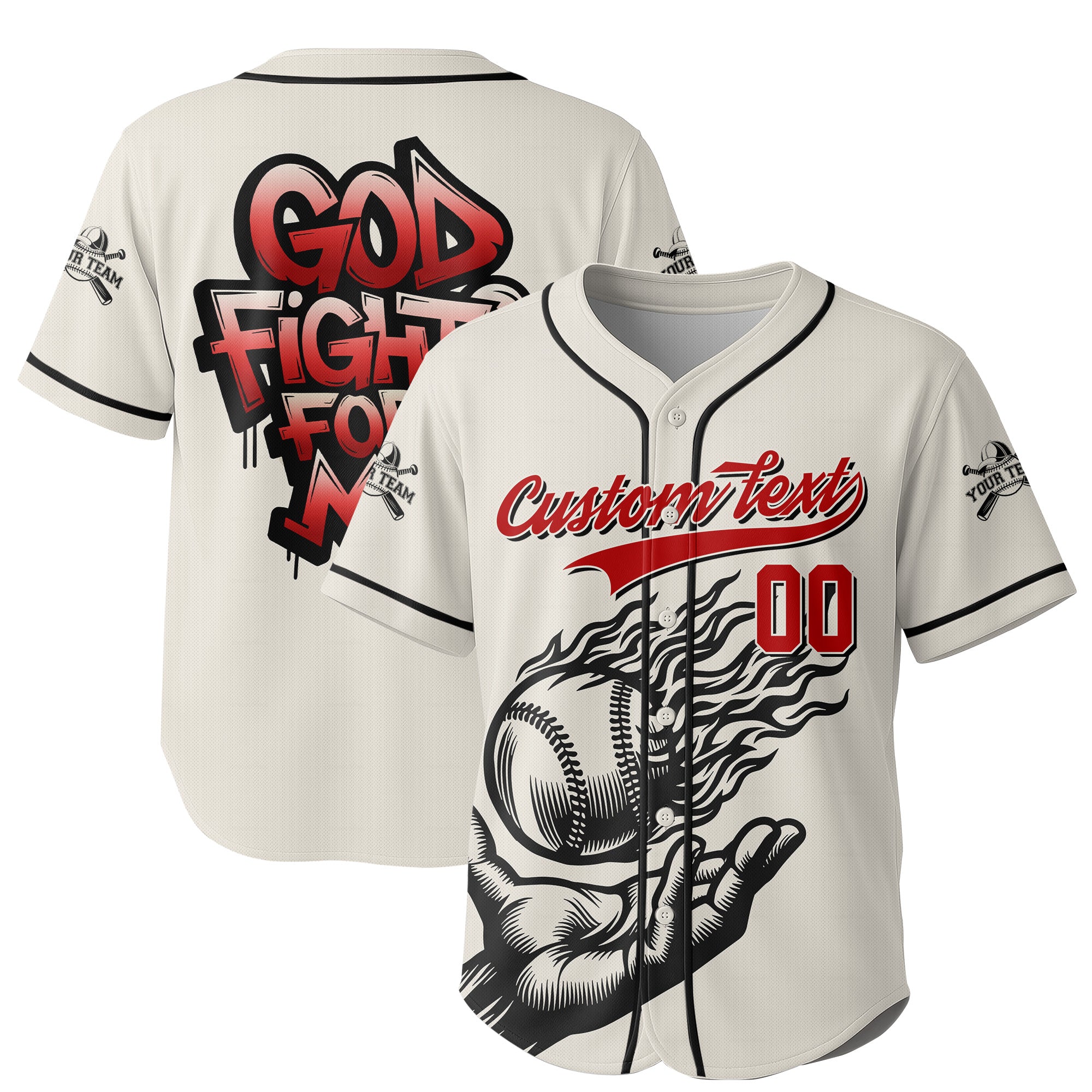 God Fights For Me - Custom Cream Baseball Jersey