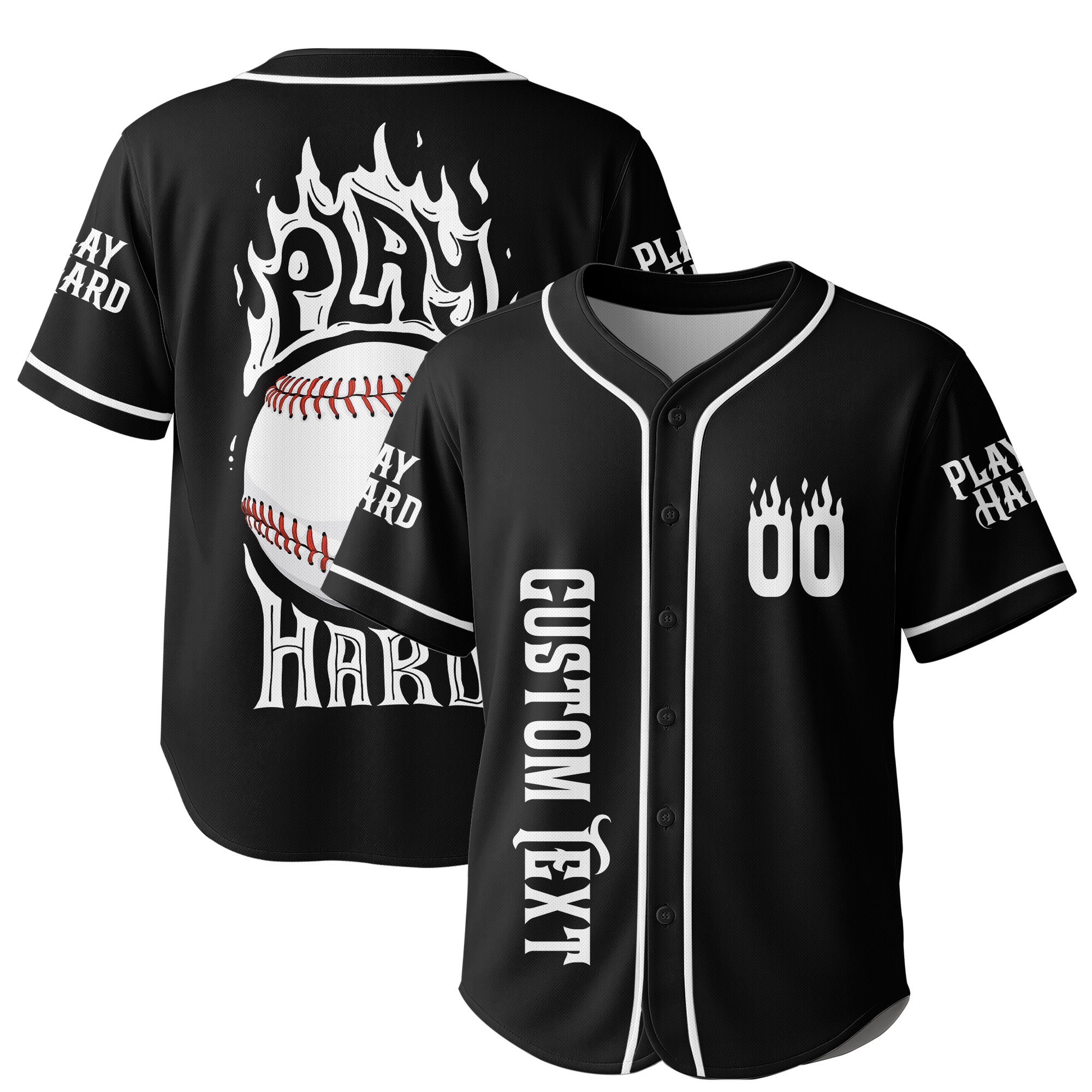 Play Hard Baseball - Custom Black and White Baseball Jersey