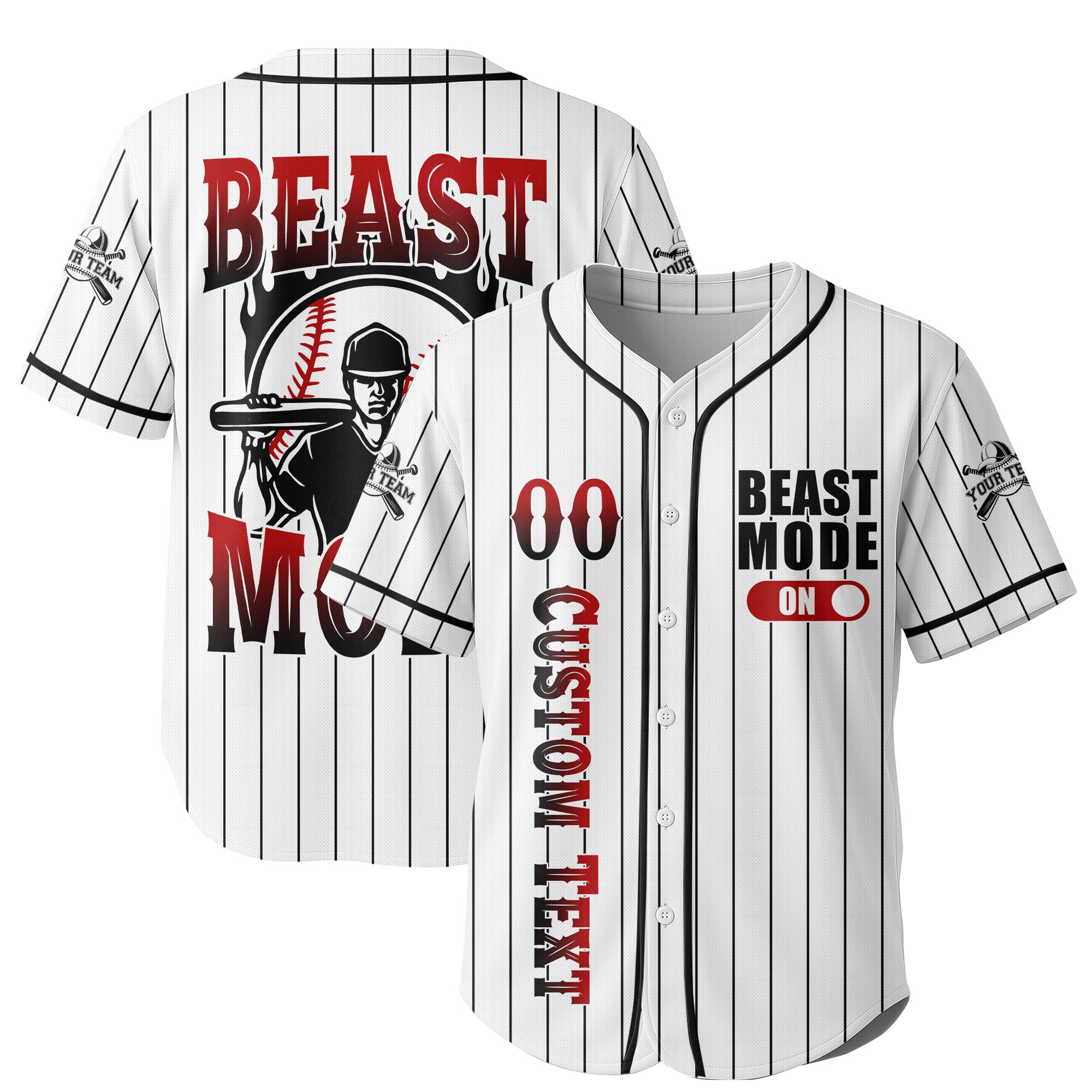 BEAST MODE - Custom White with Black Stripes Baseball Jersey