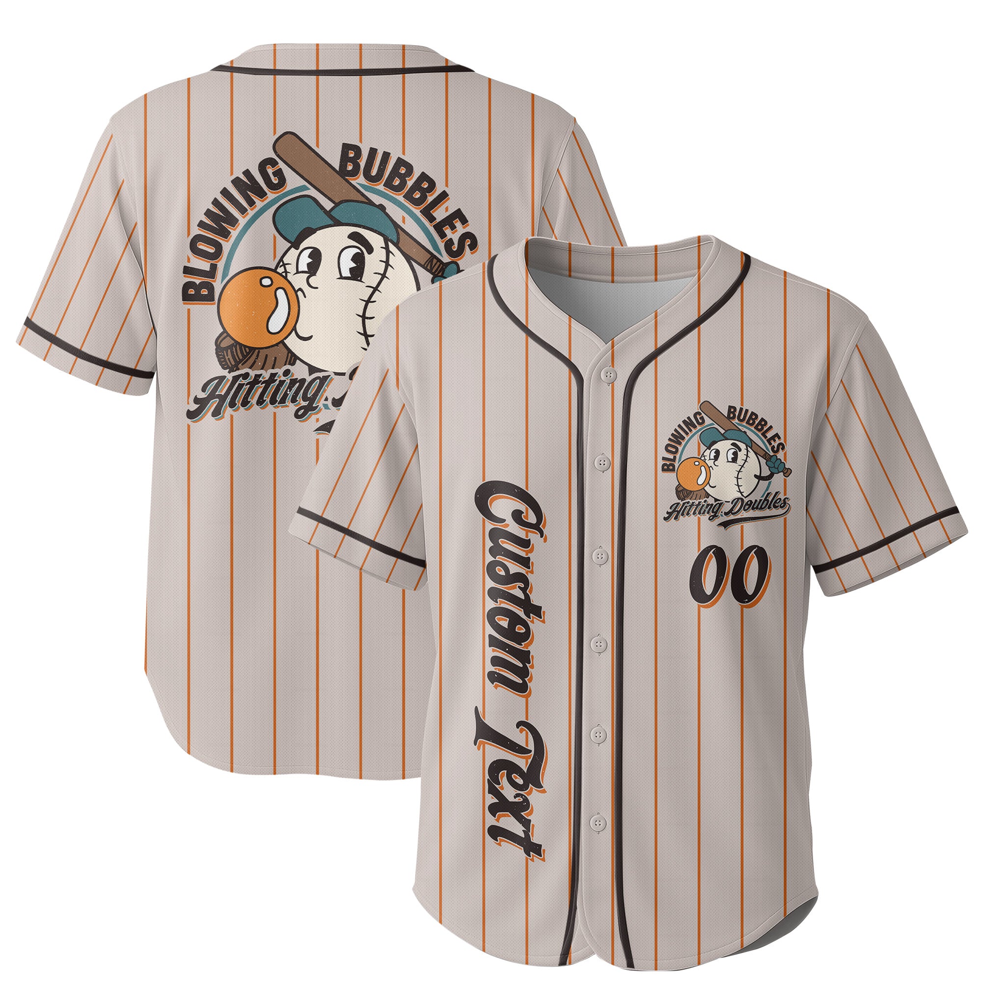 Blowing Bubbles Hitting Doubles - Custom Orange Stripes Baseball Jersey