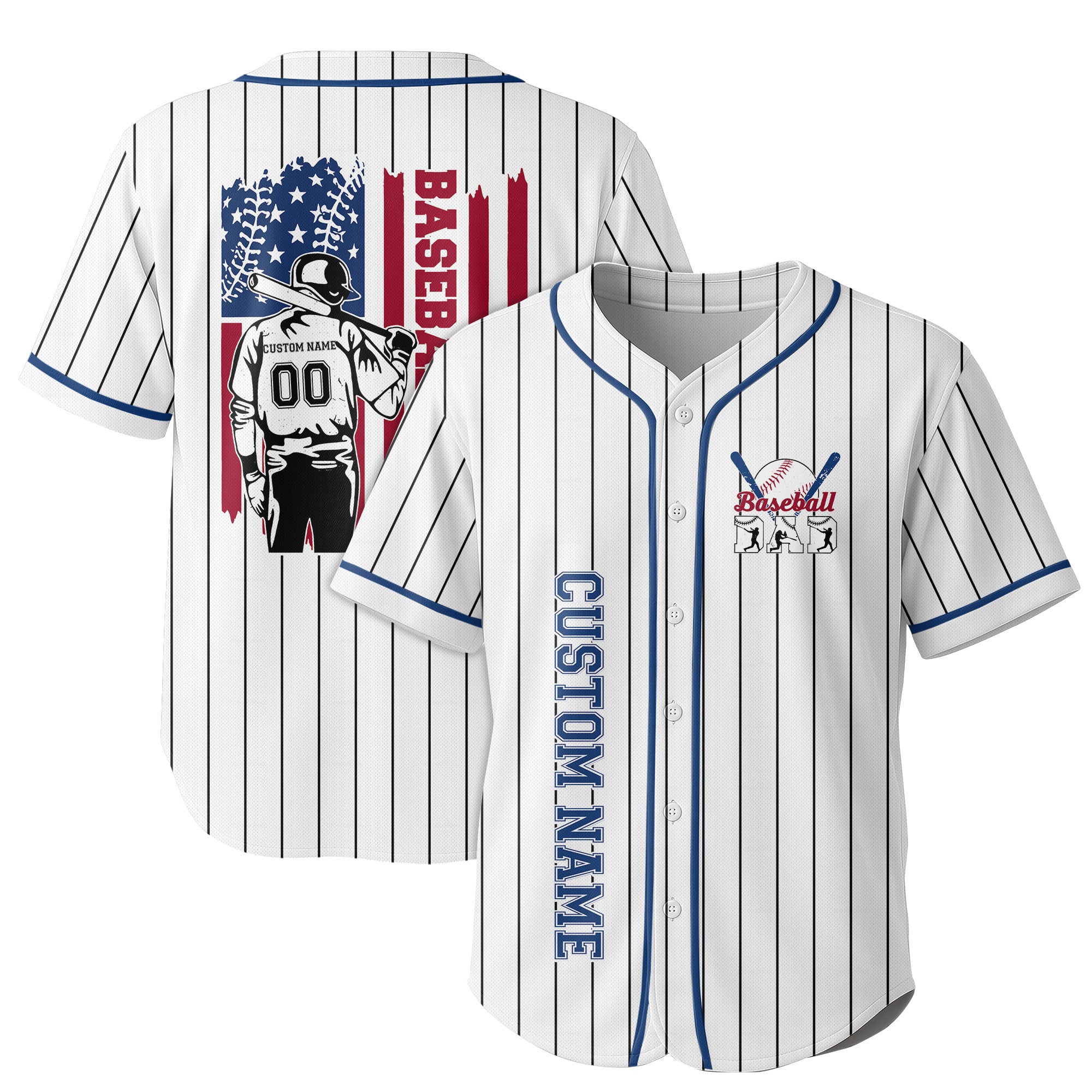 Personalized Baseball Dad Jersey, Custom Name and Number Baseball Dad Shirts for Men, American Flag Baseball