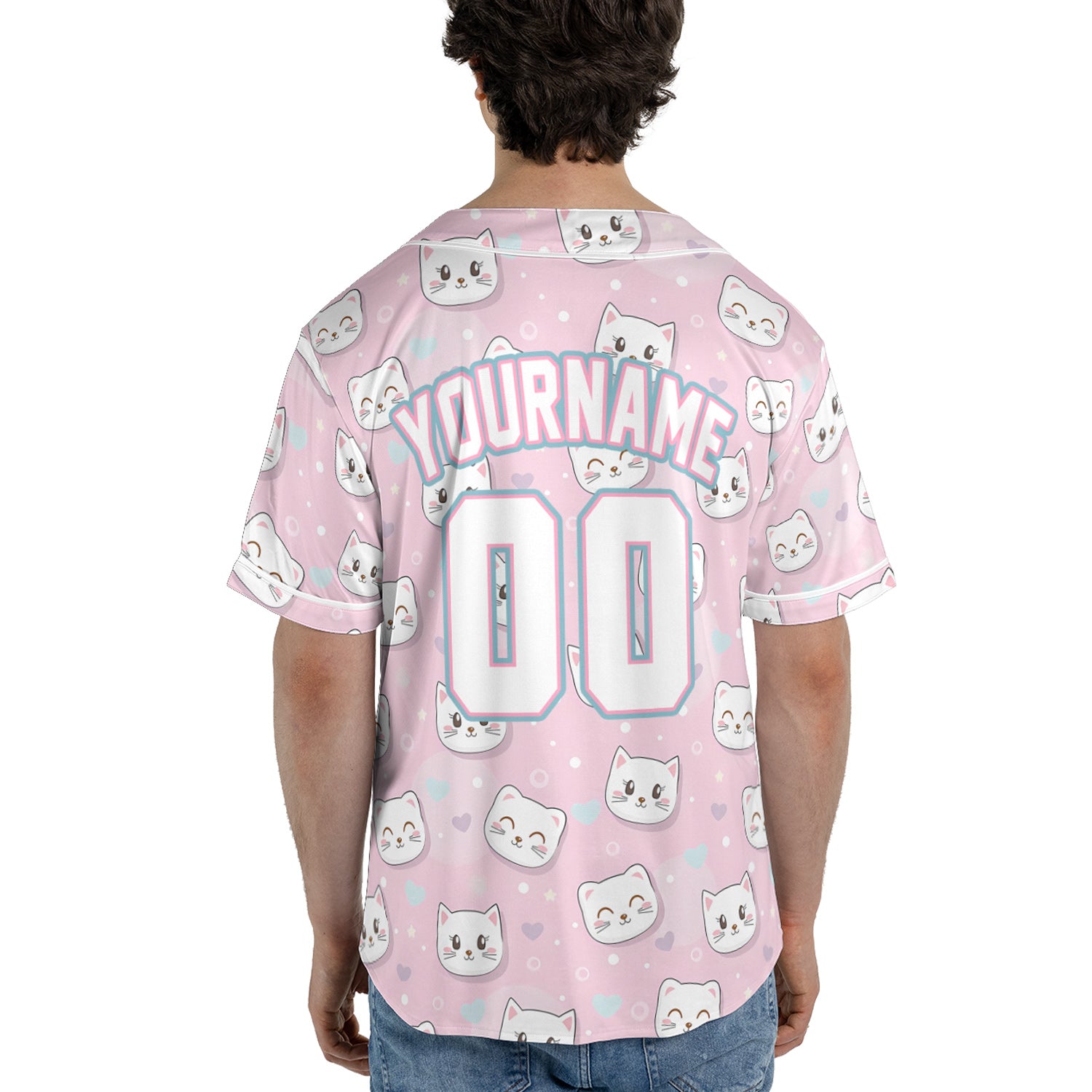 Custom Baseball Jersey – Pink Cat Pattern