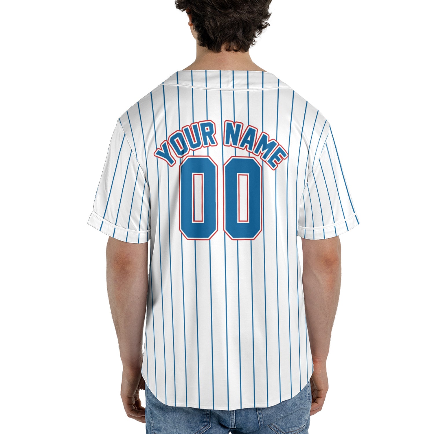 Pinstripe Heat – Custom Name & Logo Jersey with Bold Blue-Red Flair