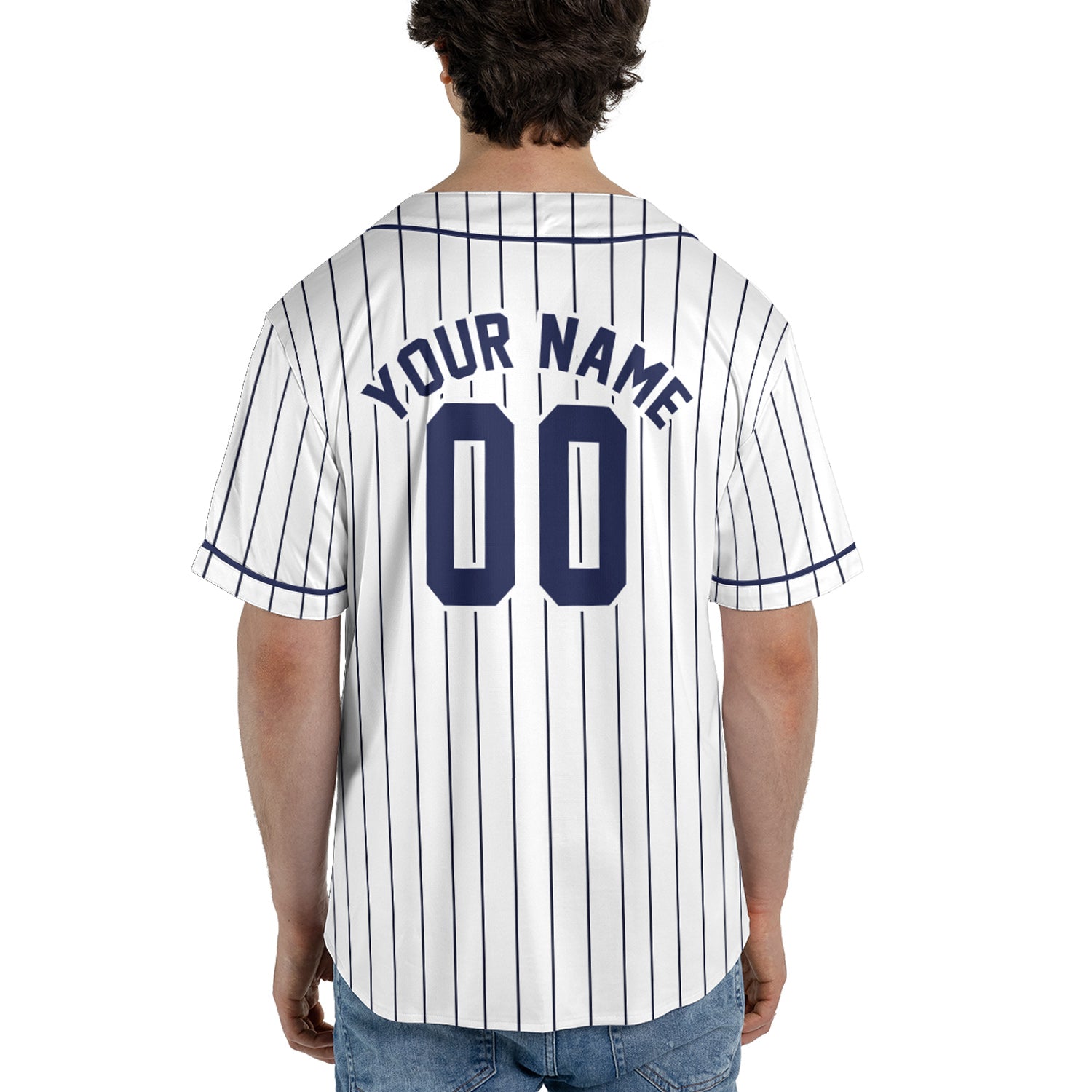 Custom Baseball Jersey – Classic Pinstripe White (Custom Name, Team & Logo)
