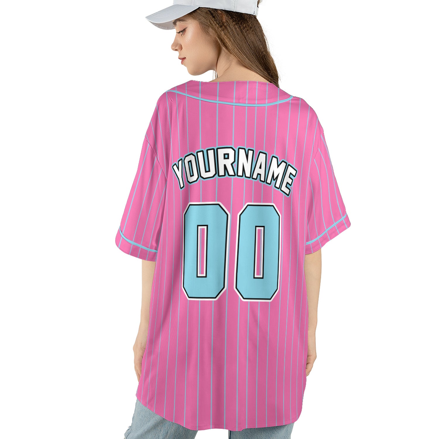 Pink Pinstripe Baseball Jersey – Cotton Candy Aqua Edition