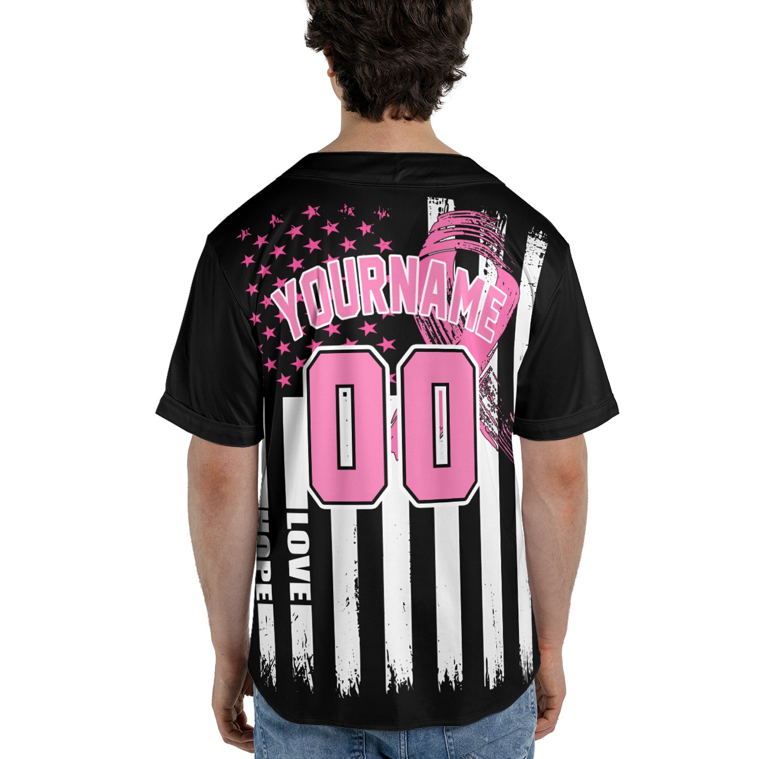 Custom Baseball Jersey - Black Flag Breast Cancer Awareness