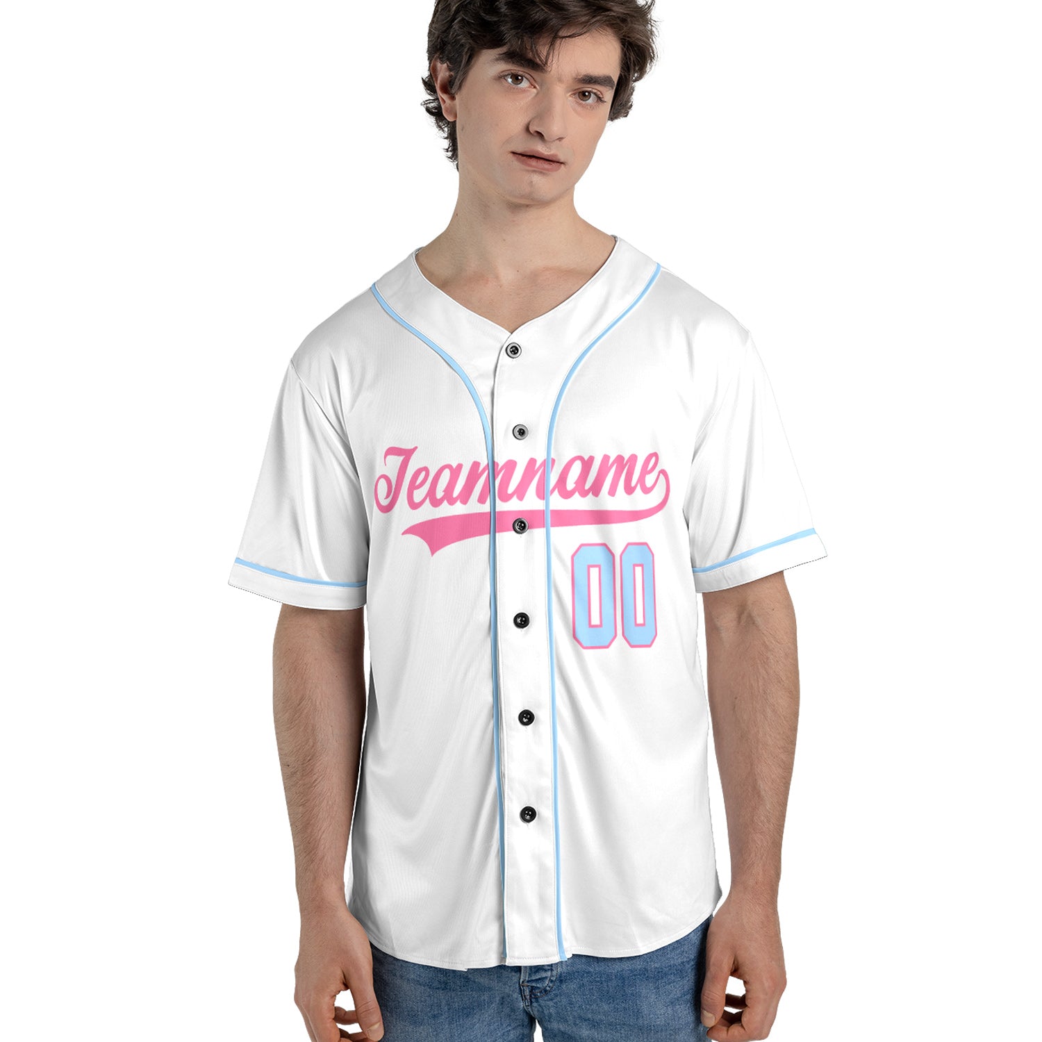 Baseball Jersey – Candy Cool – White & Pastel Pink/Blue