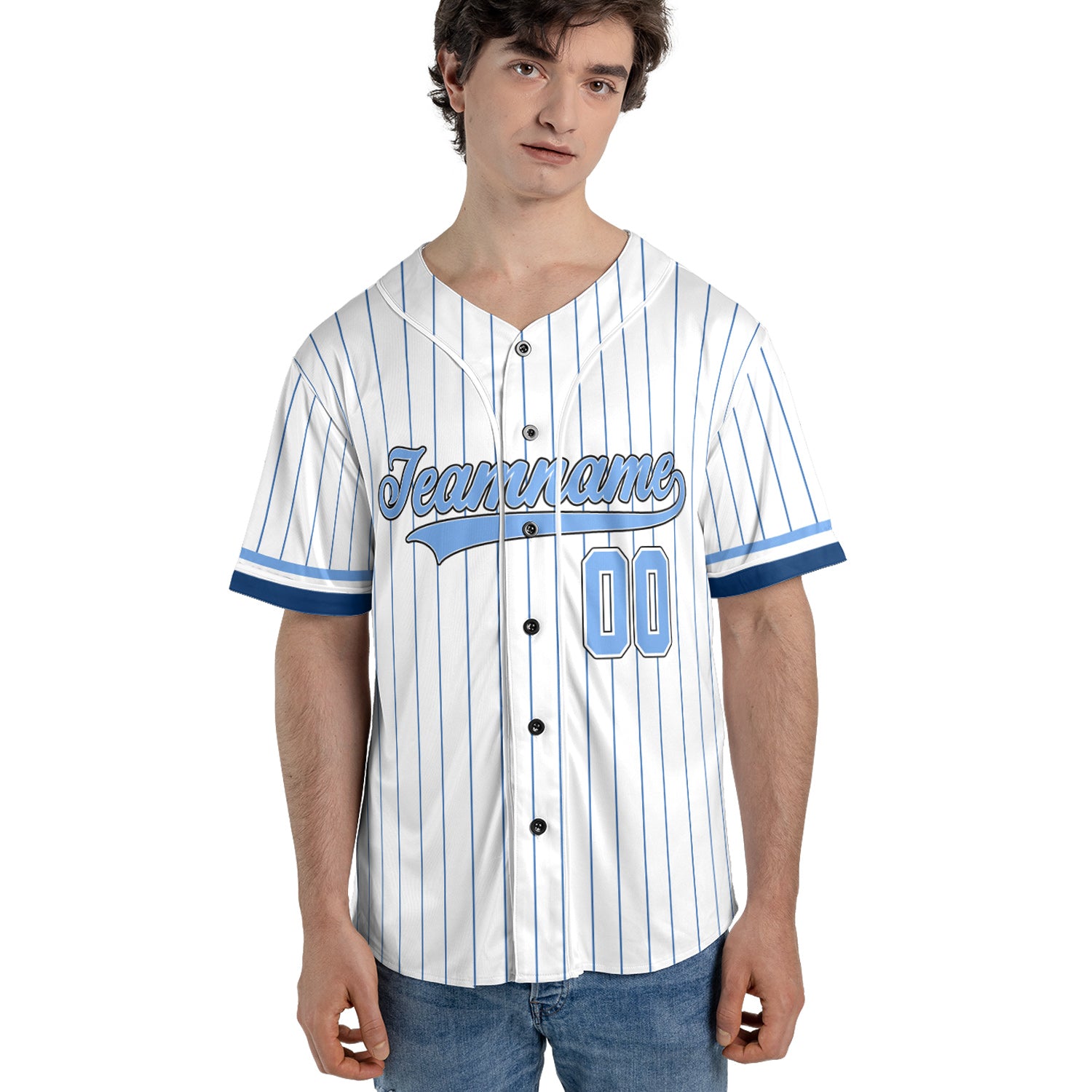 Custom Classic Pinstripe Baseball Jersey – Blue Ice Edition