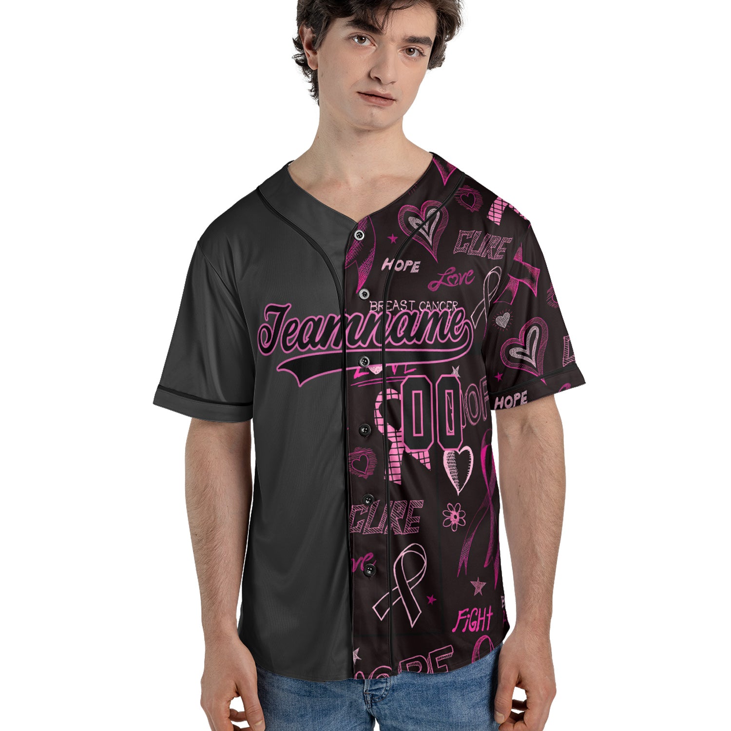 Custom Breast Cancer Awareness Baseball Jersey – Hope & Fight Edition
