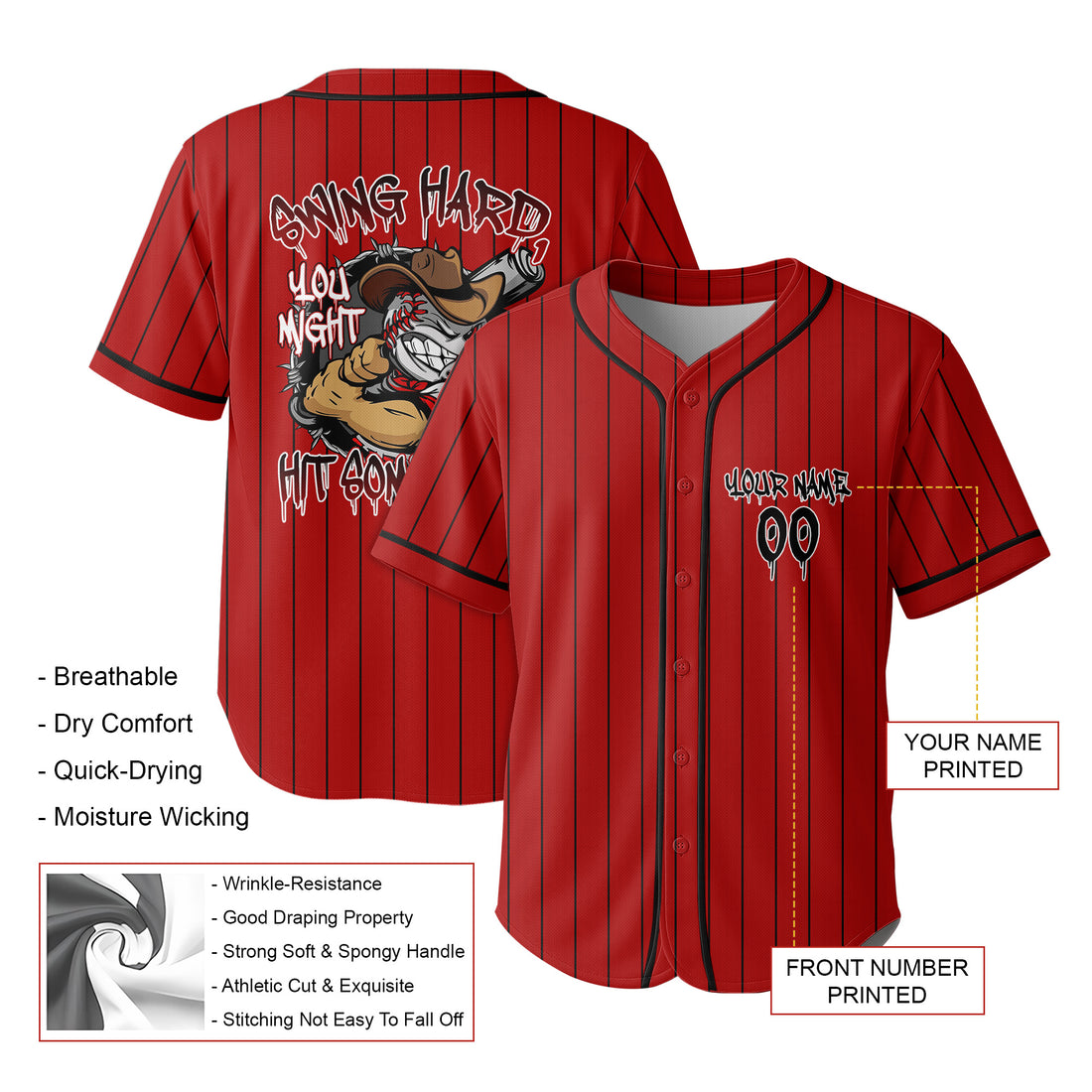 SWING HARD, YOU MIGHT HIT SOMETHING -Custom Jersey Baseball