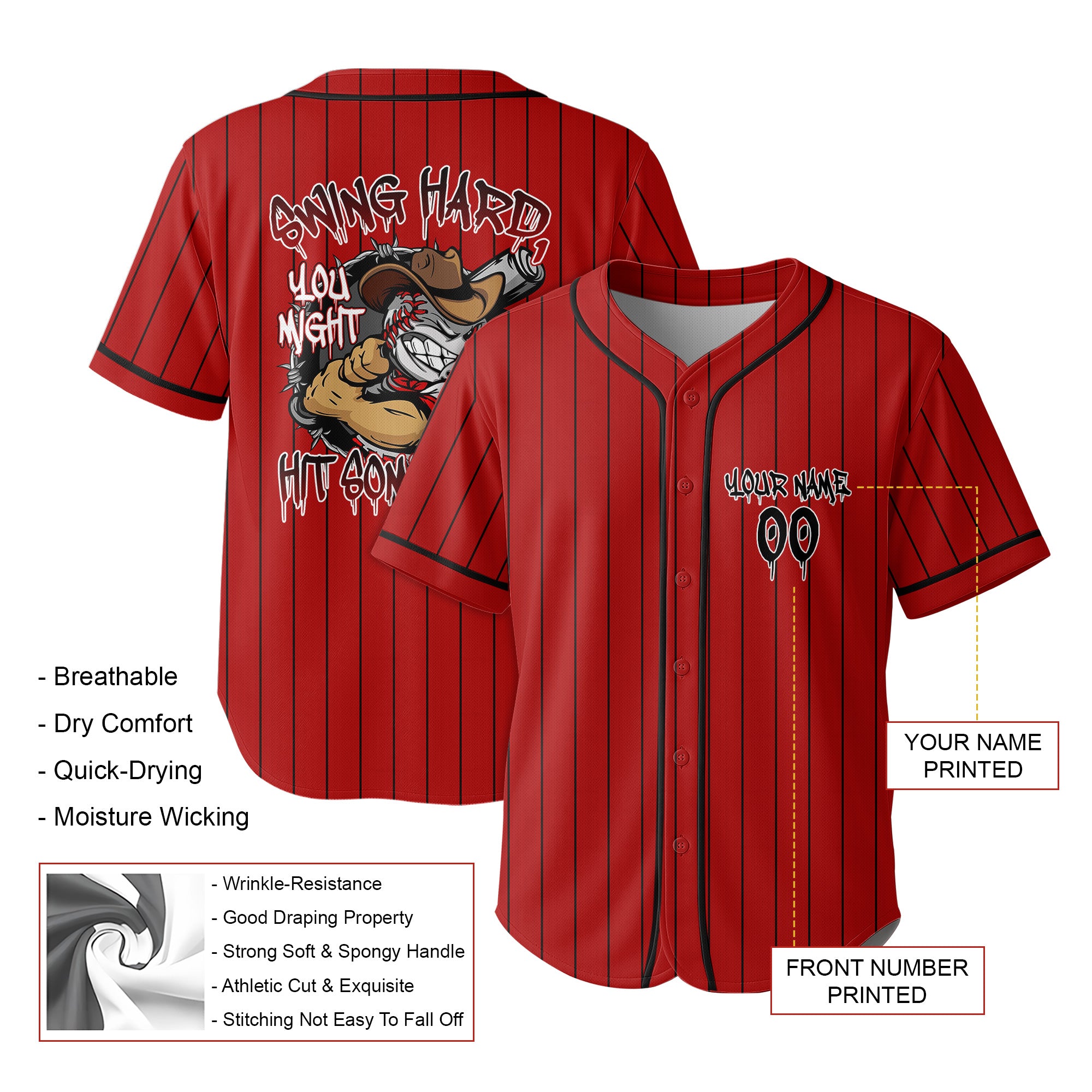 SWING HARD, YOU MIGHT HIT SOMETHING -Custom Jersey Baseball