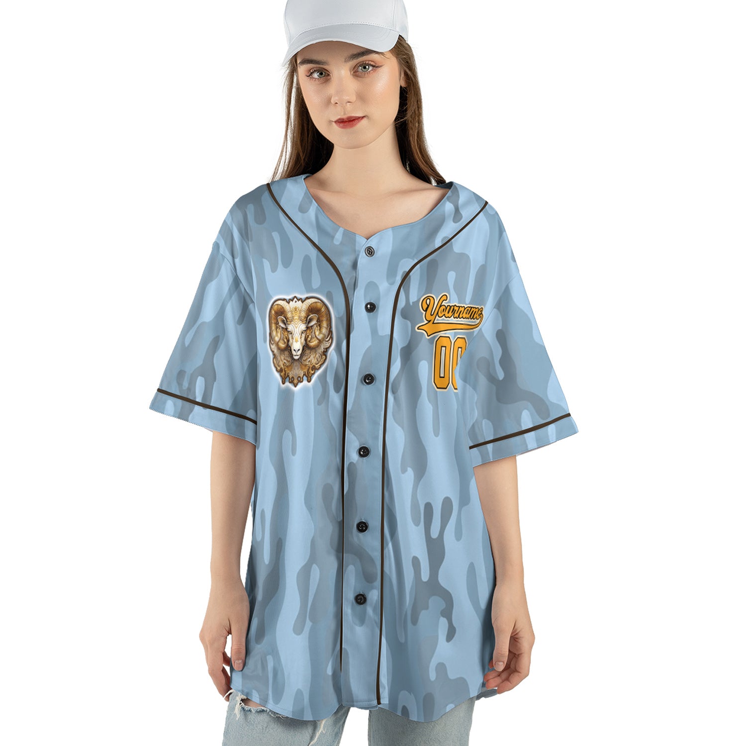 Aries Zodiac Baseball Jersey – Blue Camo FlameStrike Edition