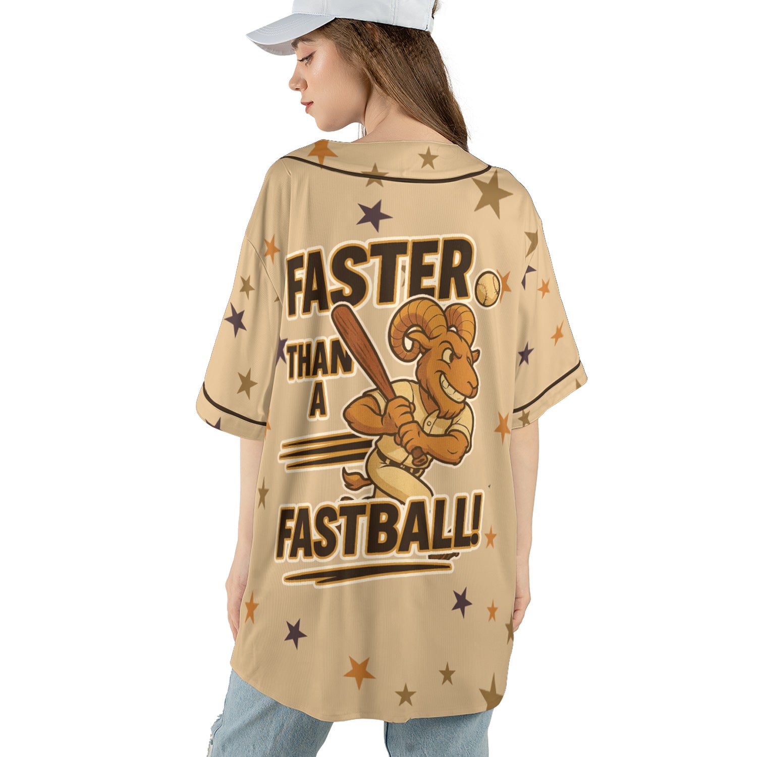 Aries Zodiac Baseball Jersey – Beige Rush “Faster Than a Fastball” Edition