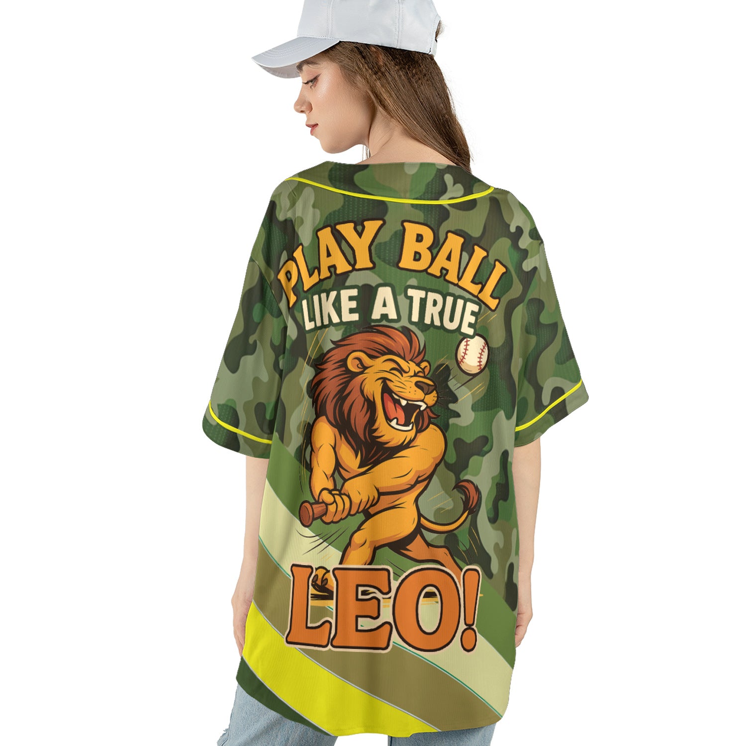 Leo Zodiac Baseball Jersey – Camouflage Wild Roar Edition