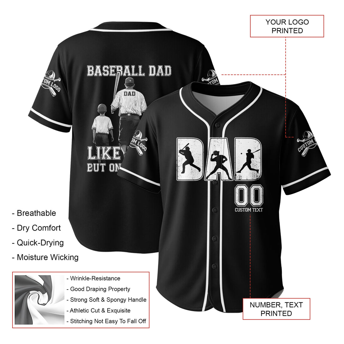 BASEBALL DAD: LIKE A DAD, BUT ONLY COOLER -Custom Jersey Baseball