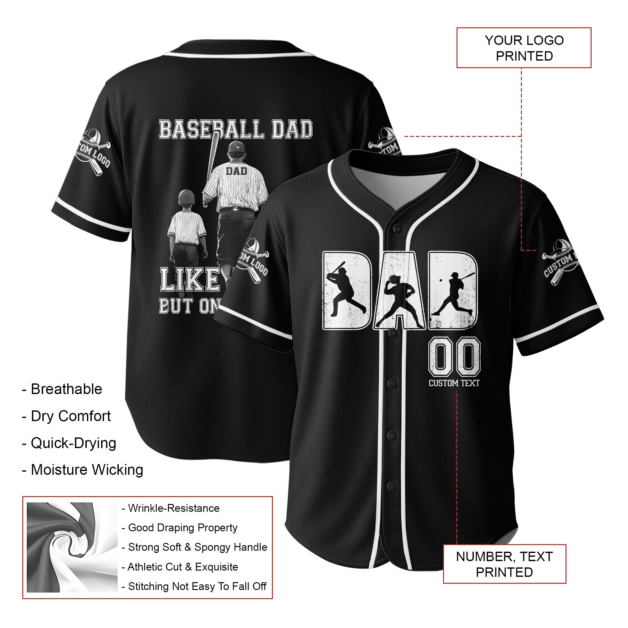 BASEBALL DAD: LIKE A DAD, BUT ONLY COOLER -Custom Jersey Baseball