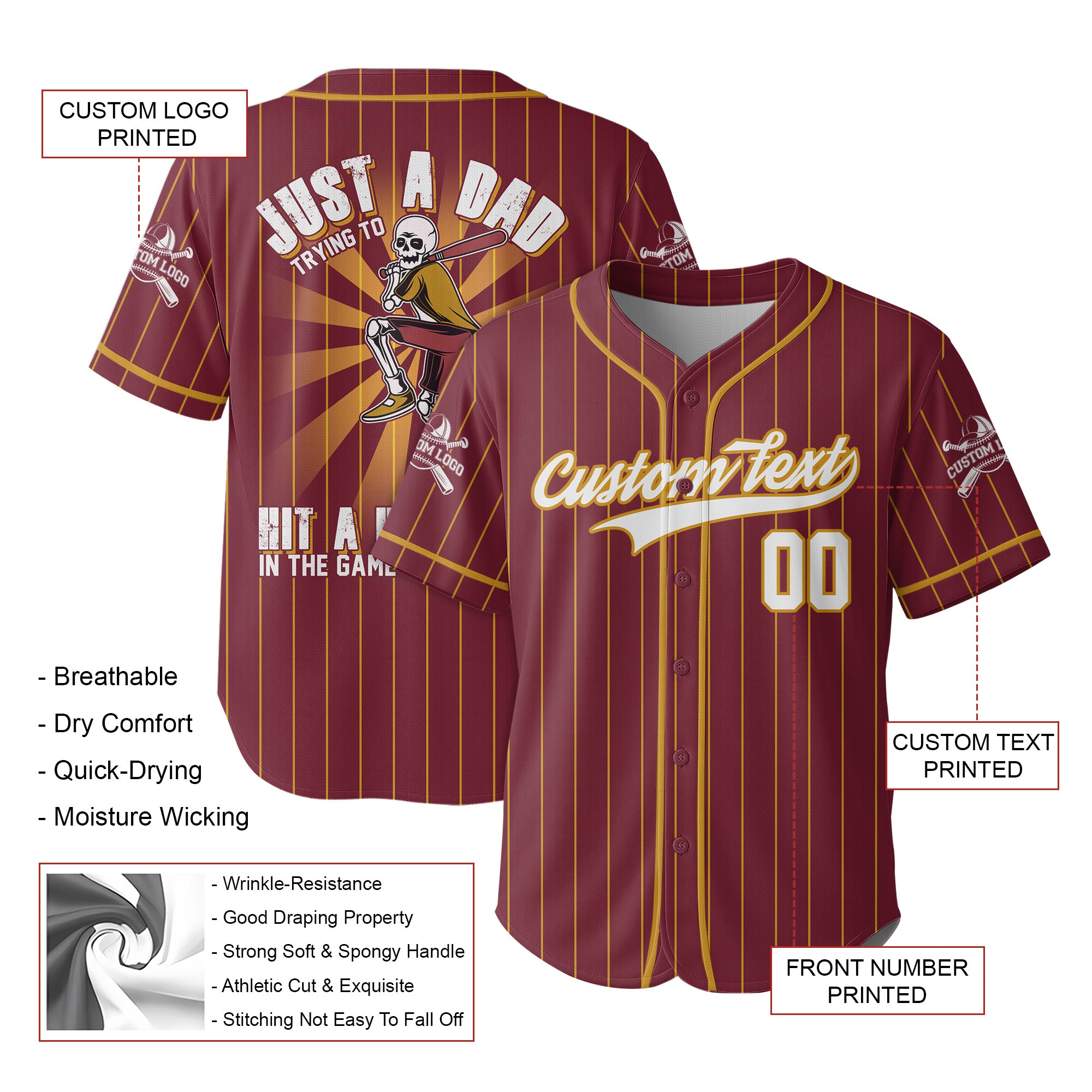A Dad Trying To Hit A Home Run - Custom Red Gold Baseball Jersey