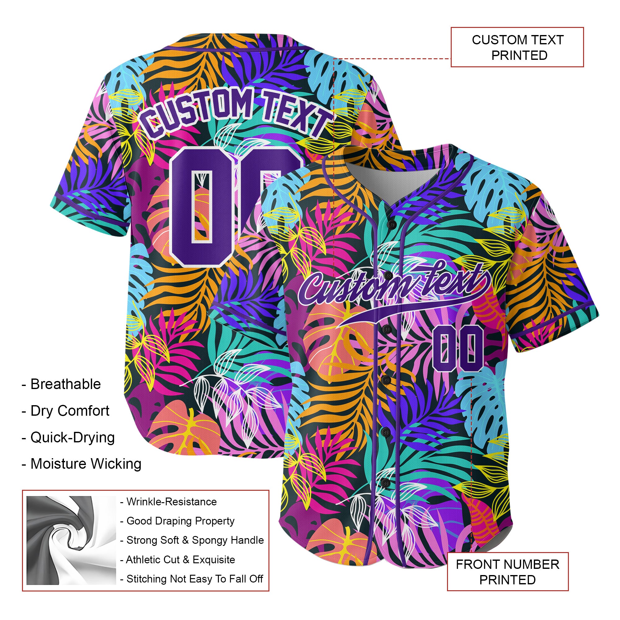 Custom Tropical Leaves Hawaii Pattern Baseball Jersey