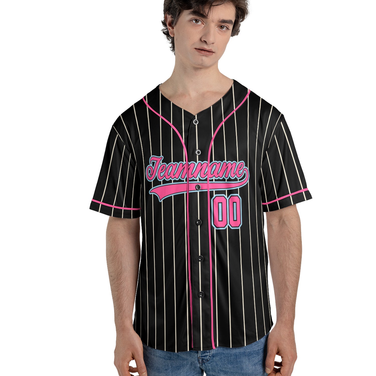 Custom Jersey Baseball - Black with Pink Stripe